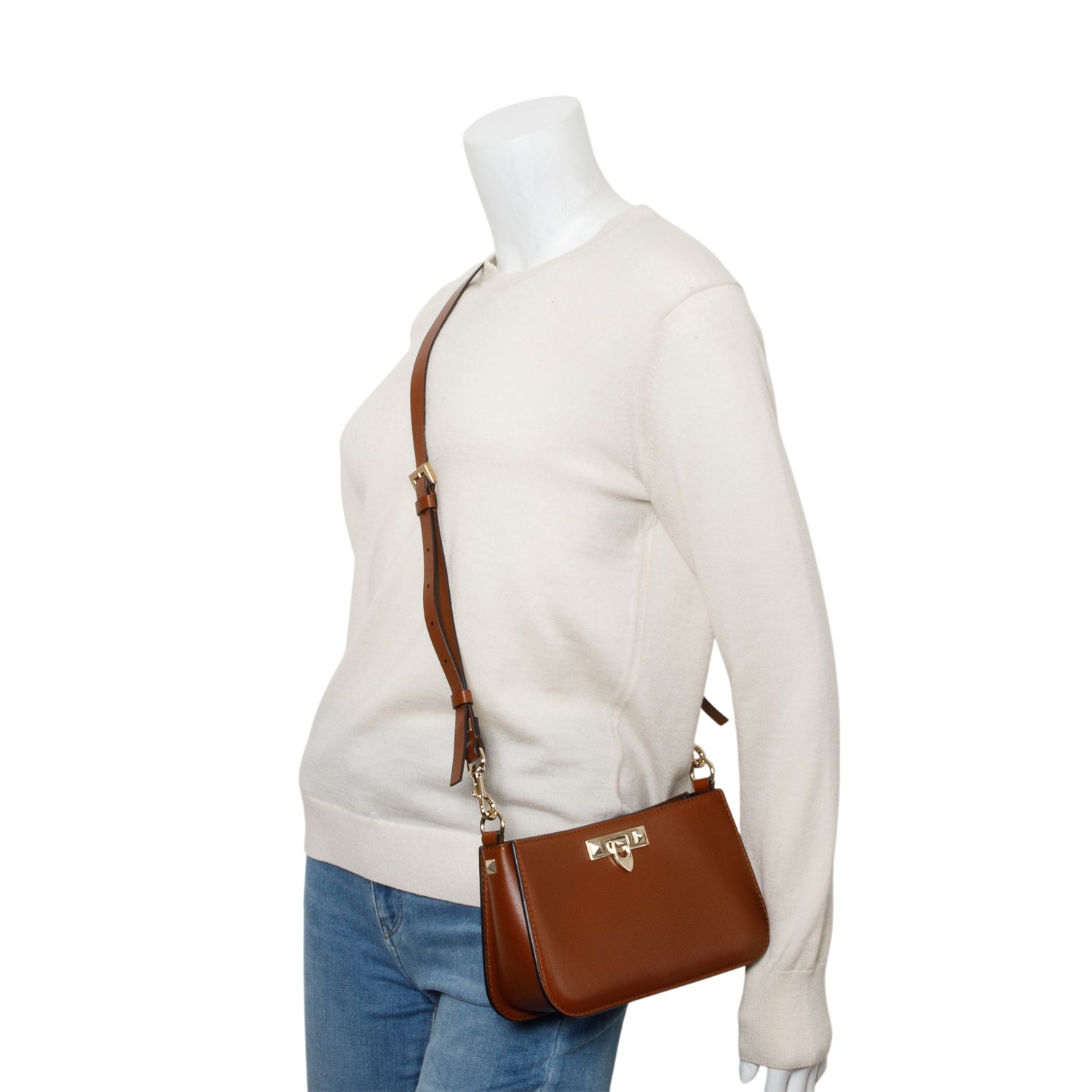 Valentino Brown Calfskin Rockstud Fierce Small Shoulder Bag