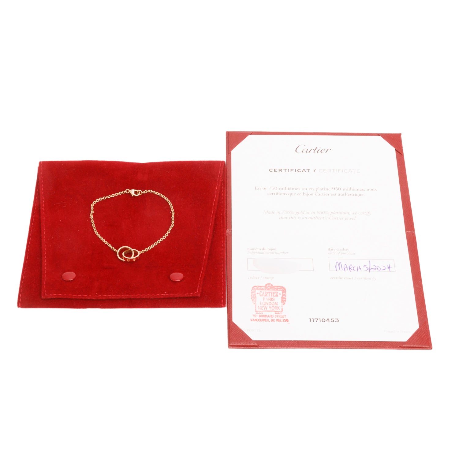 Cartier 2024 18k Rose Gold Interlocking Love Bracelet w/ Certificate & Receipt