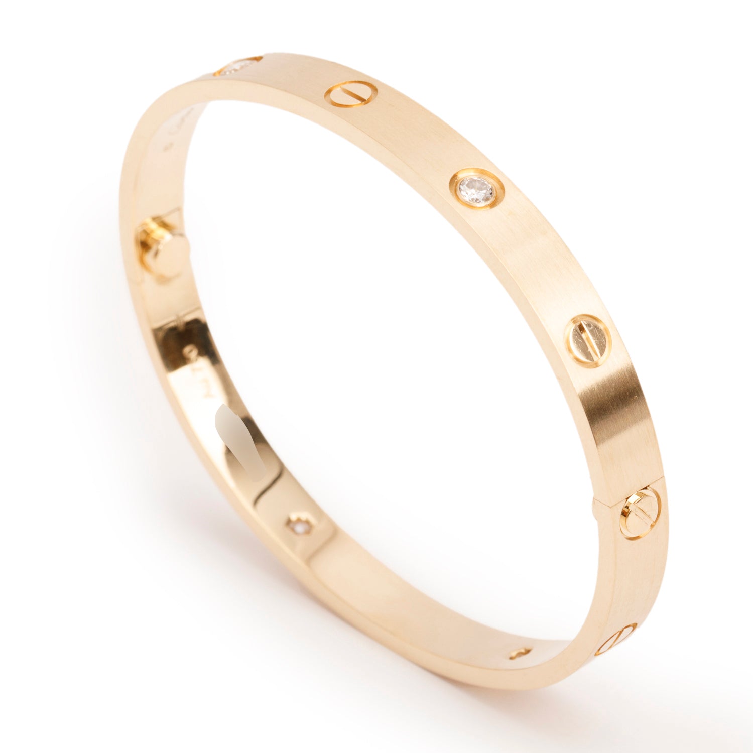 Cartier 2025 18k Brushed Yellow Gold Love Bracelet with 4 Diamonds, Size 18 w/ Box, Receipt & Certificate