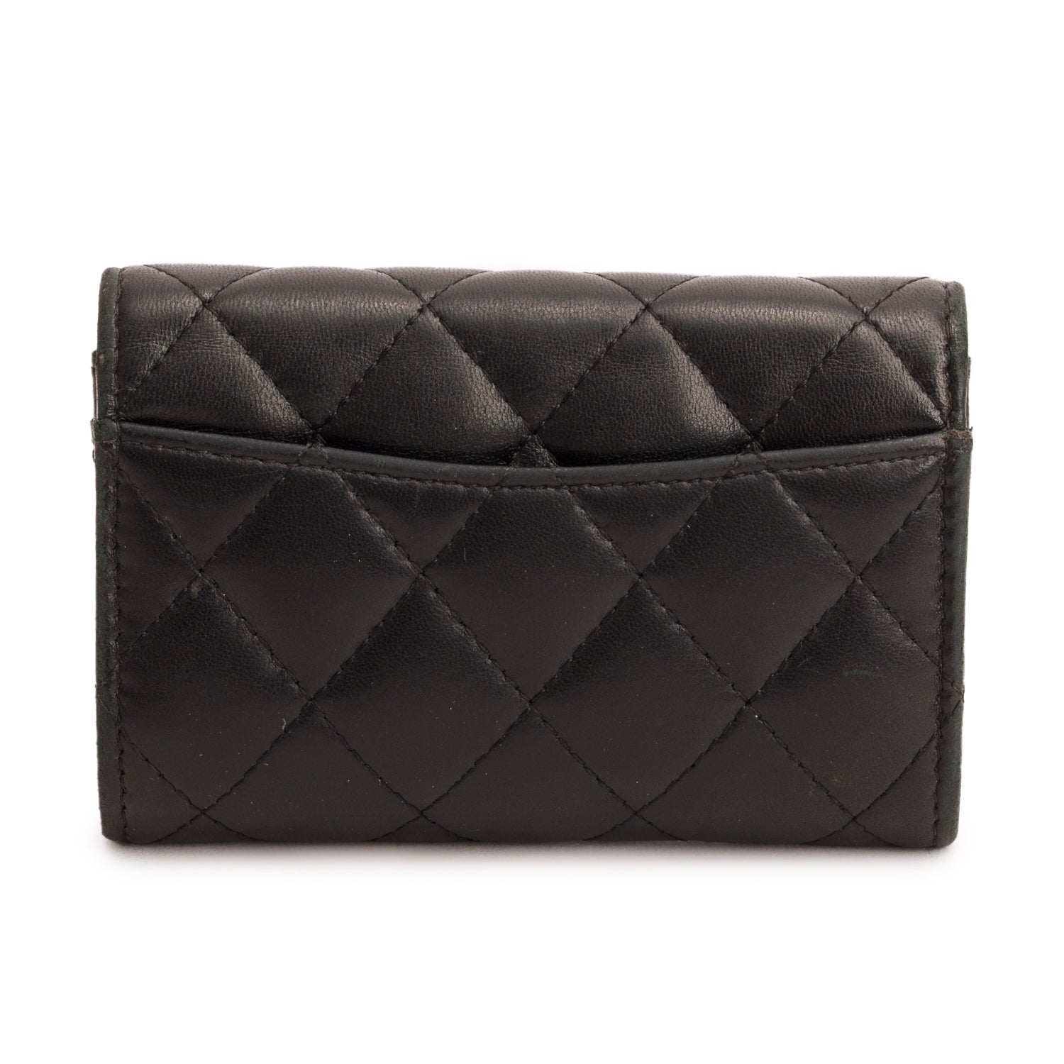 Chanel Black Lambskin Quilted Flap Card Holder w/ Box
