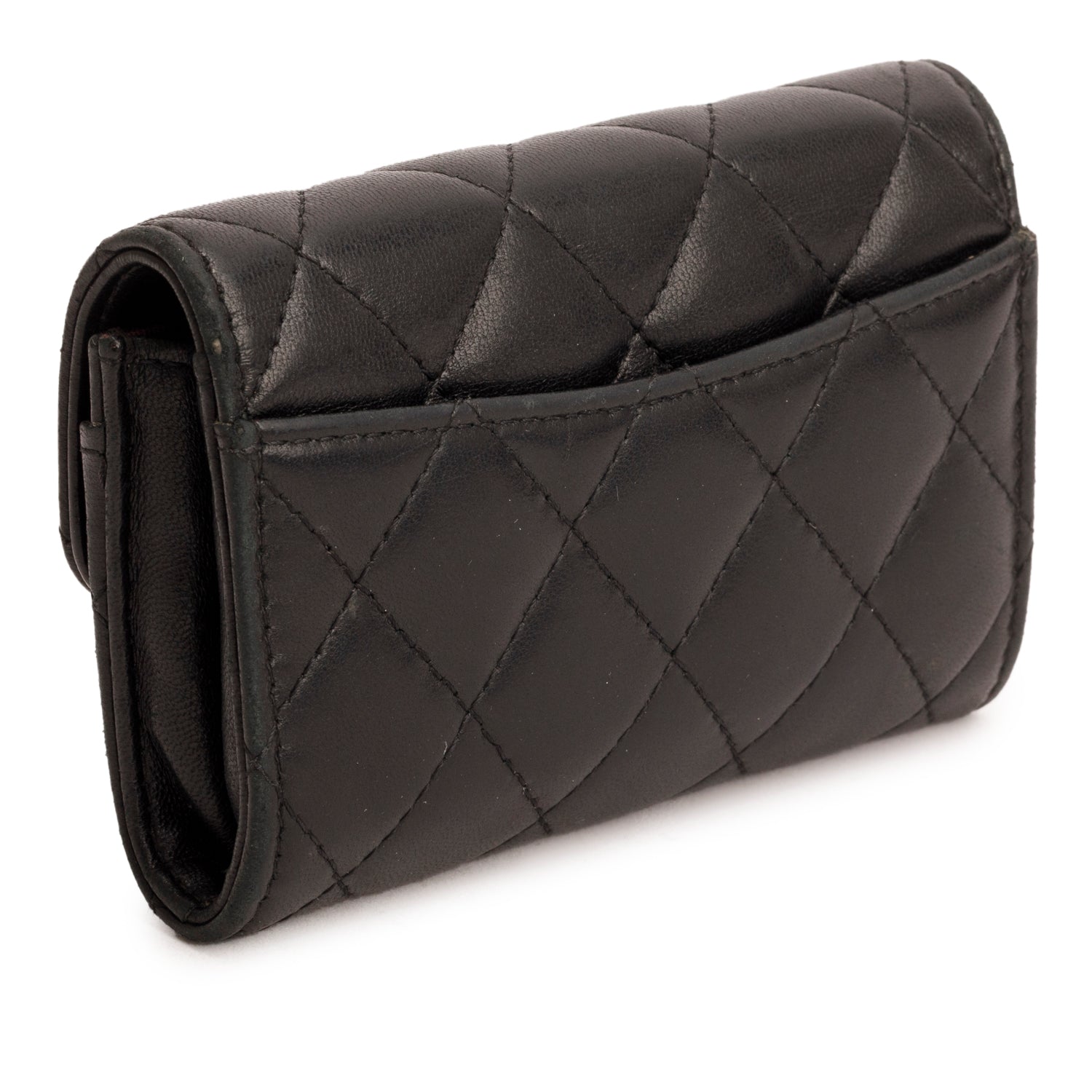 Chanel Black Lambskin Quilted Flap Card Holder w/ Box