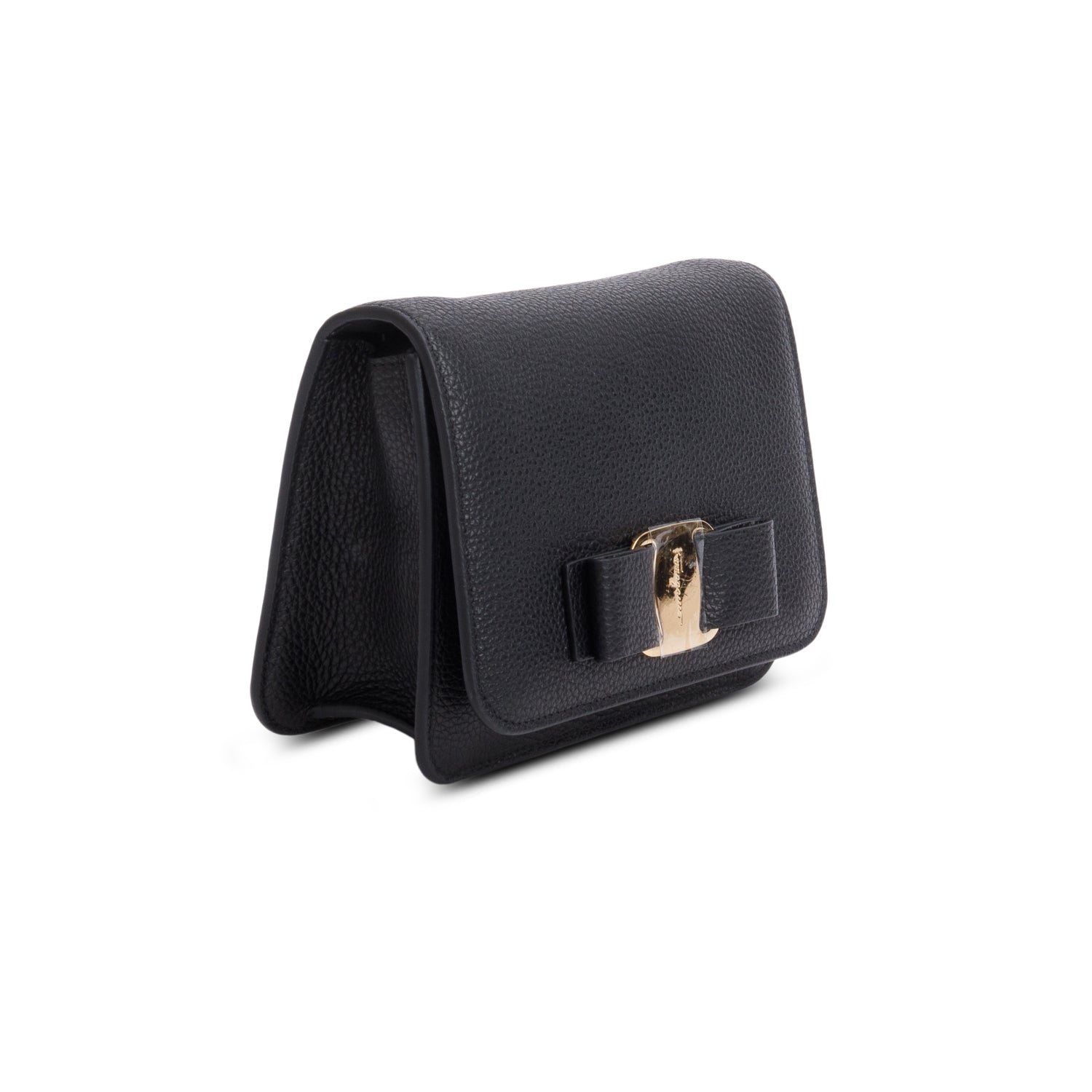 Ferragamo Black Pebbled Leather Vara Bow Crossbody Bag