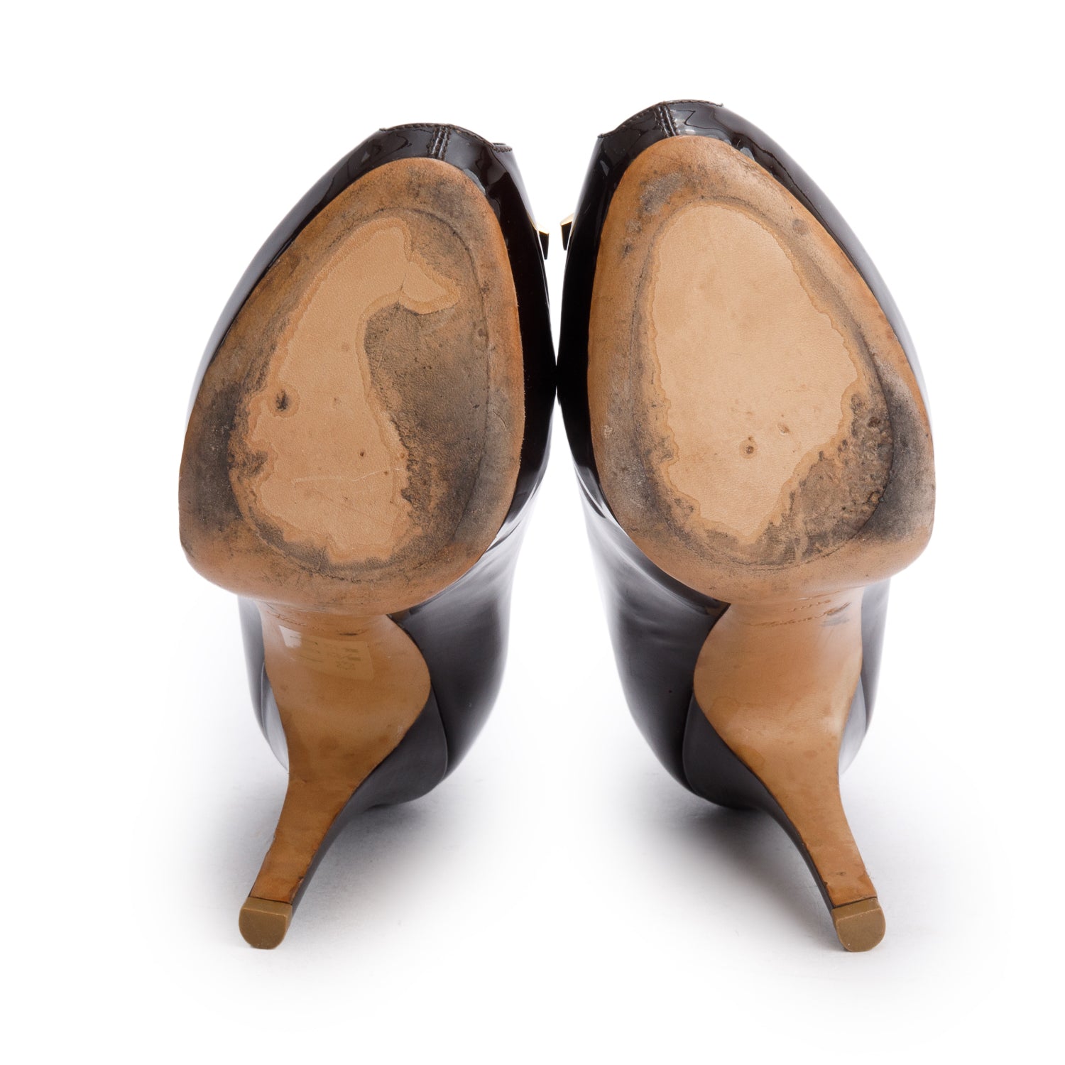 Louis Vuitton Brown Patent Leather Damier Ebene Pumps, Size 38.5 w/ Box