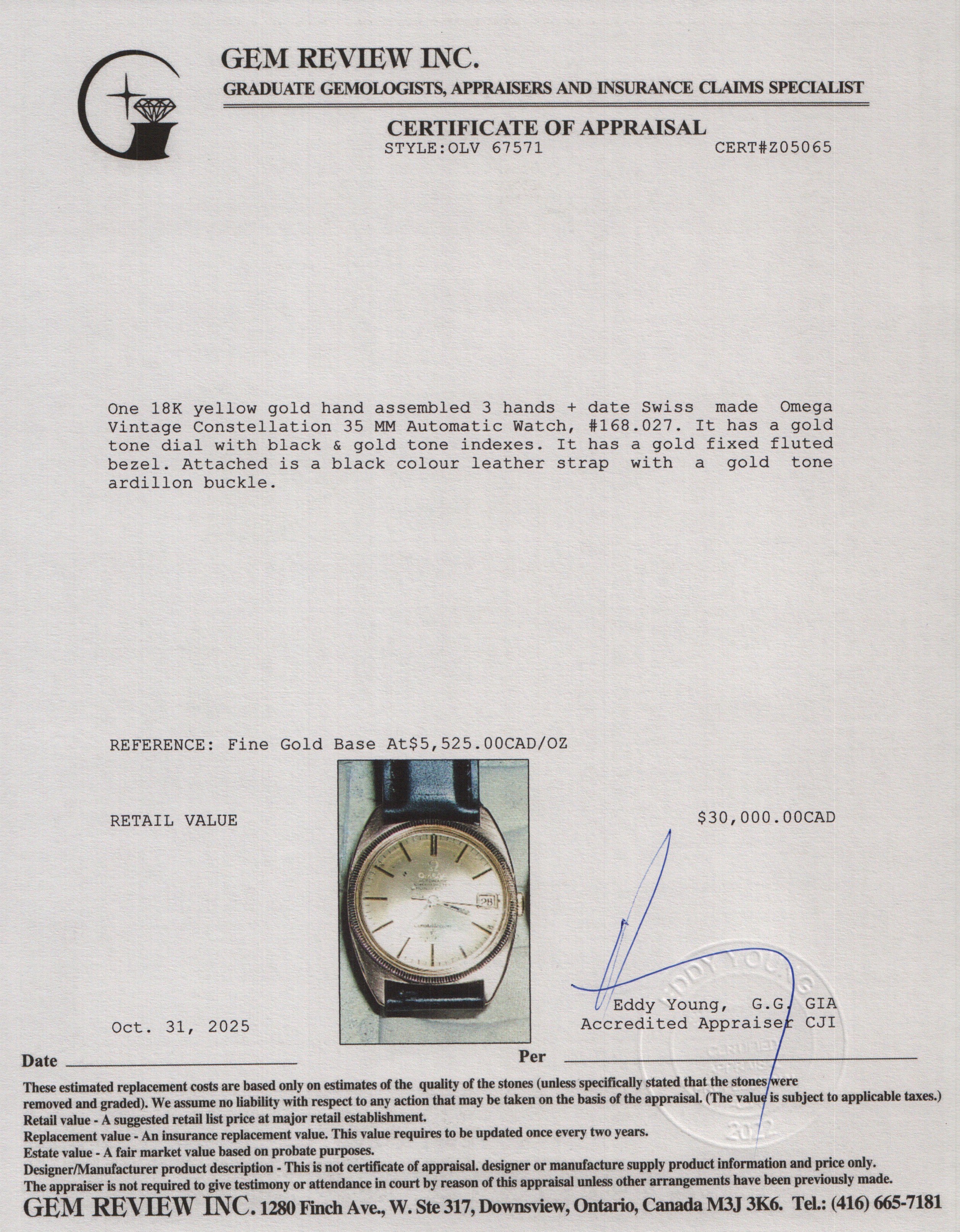 Omega Vintage 18k Yellow Gold Constellation 35 MM Automatic Watch