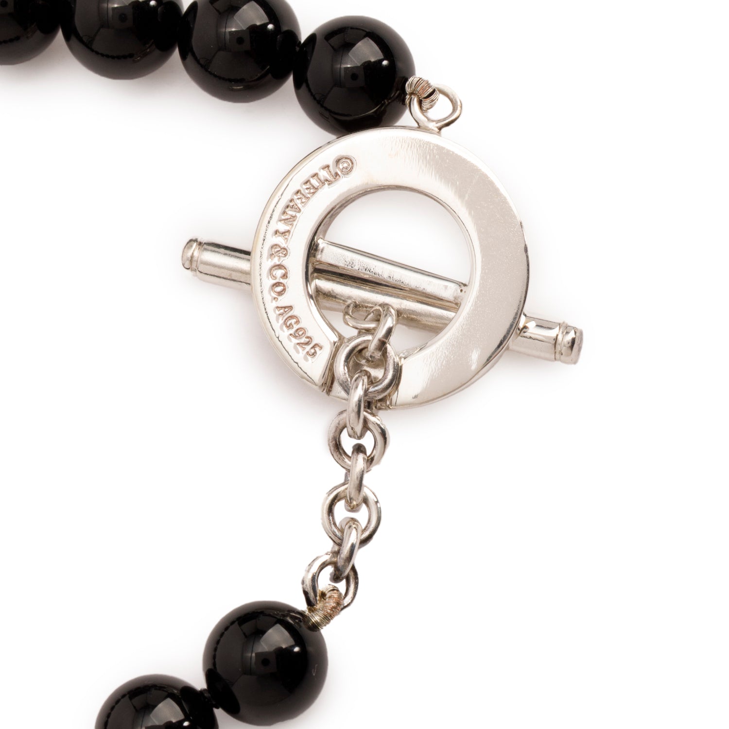 Tiffany & Co. Sterling Silver Black Onyx Bead Toggle Bracelet