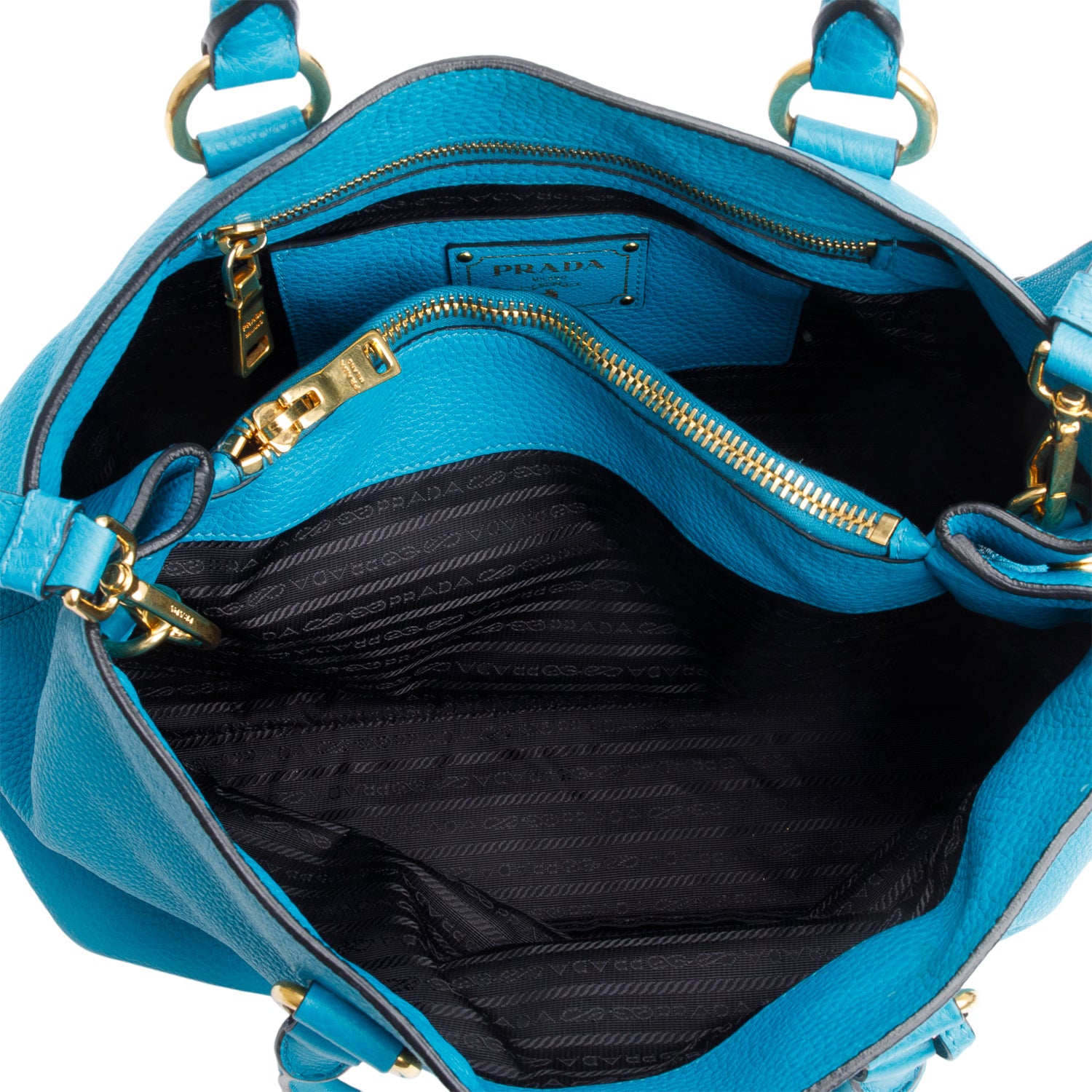 Prada Blue Vitello Daino Convertible Tote w/ Strap