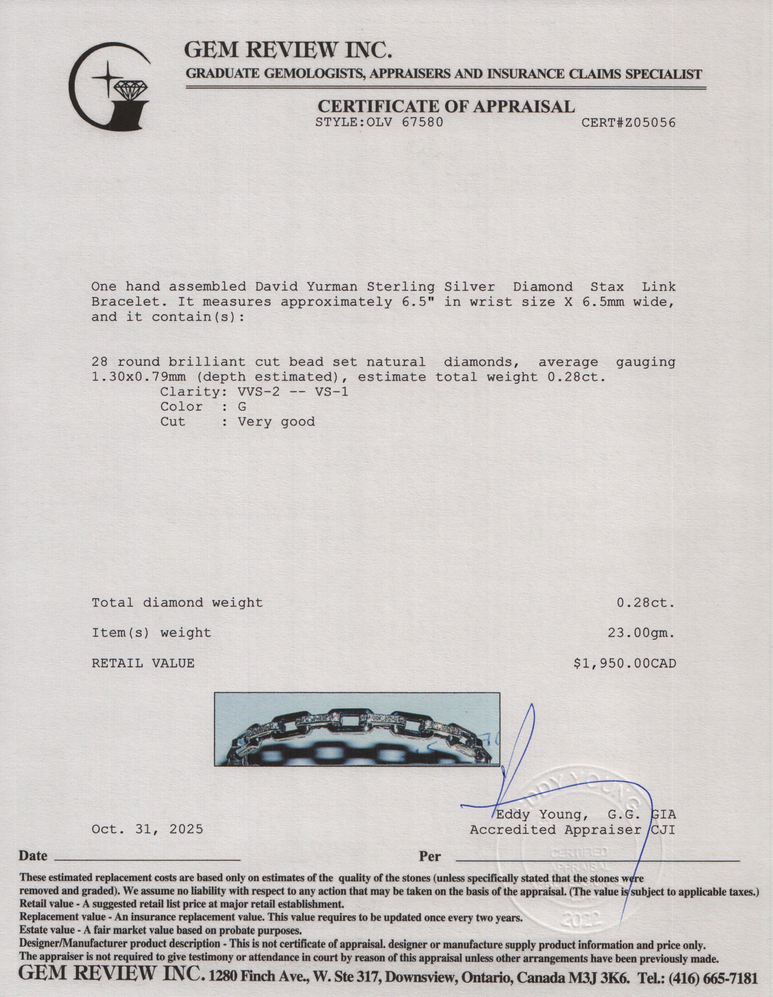 David Yurman Sterling Silver Diamond Stax Link Bracelet