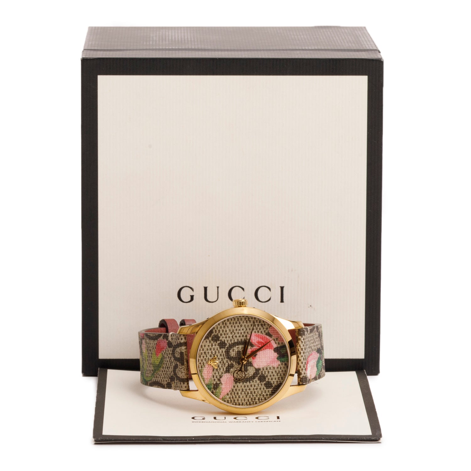 Gucci 2024 Gold-Plated Stainless Steel G-Timeless Pink Blossom 38 MM Quartz Watch w/ Box & Papers