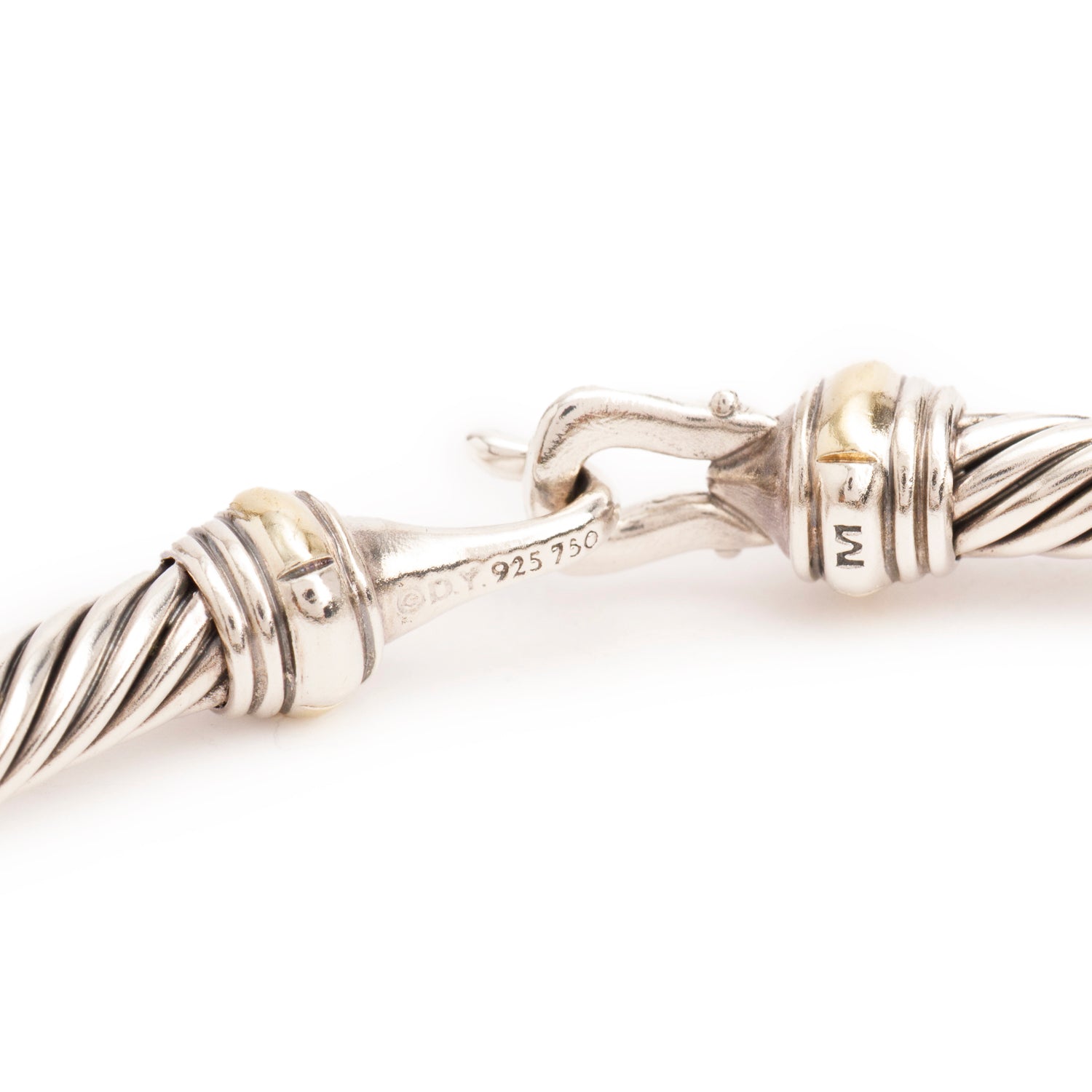 David Yurman Sterling Silver & 18k Yellow Gold 4 MM Cable Buckle Bracelet