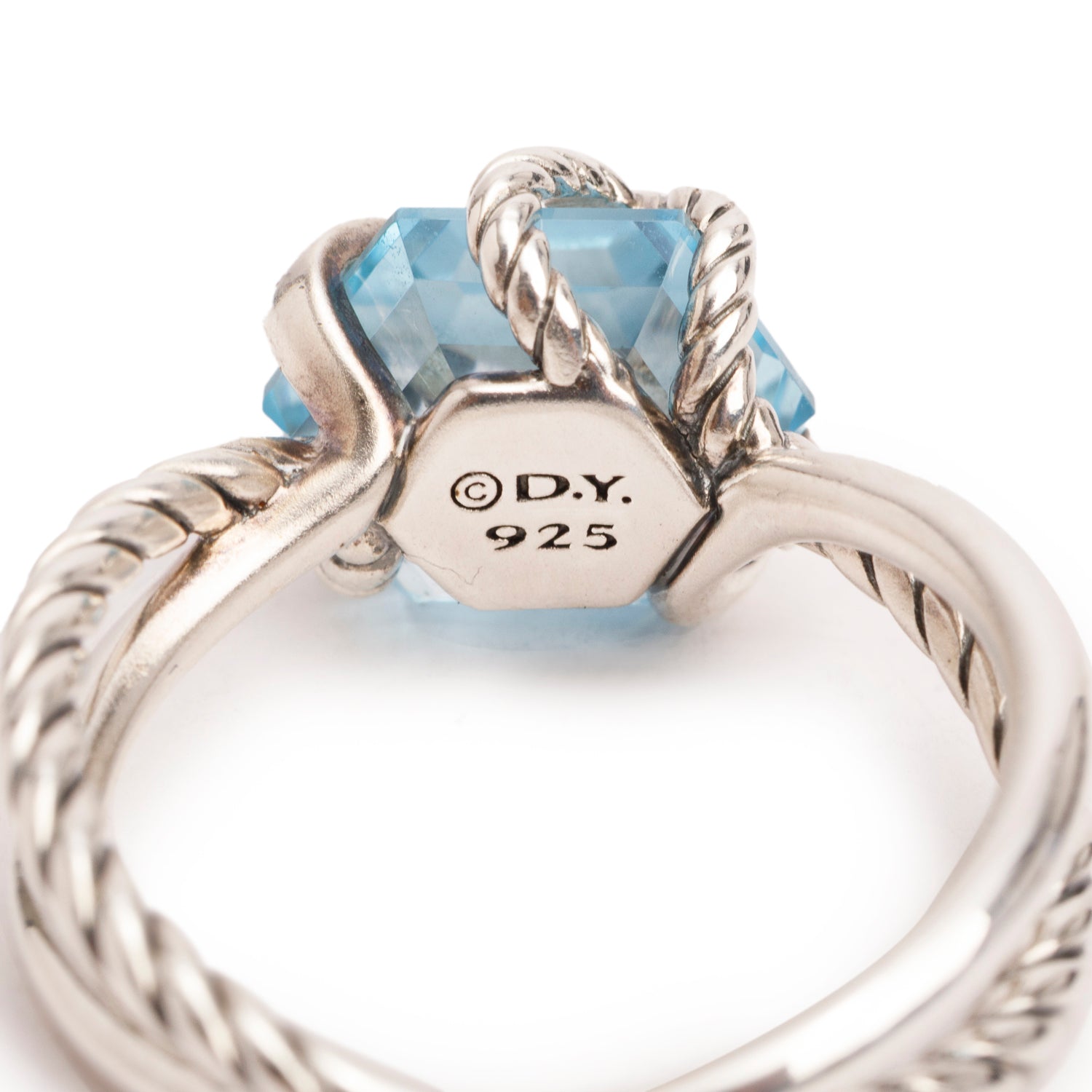 David Yurman Sterling Silver Topaz & Diamond Cable Wrap Ring 11 MM, Size 7.75