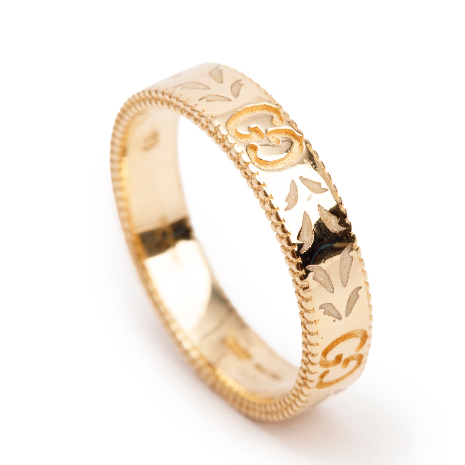 Gucci 18k Yellow Gold Icon Blossom Enamel 4 MM Band Ring, Size 13 6.25 w/ Box