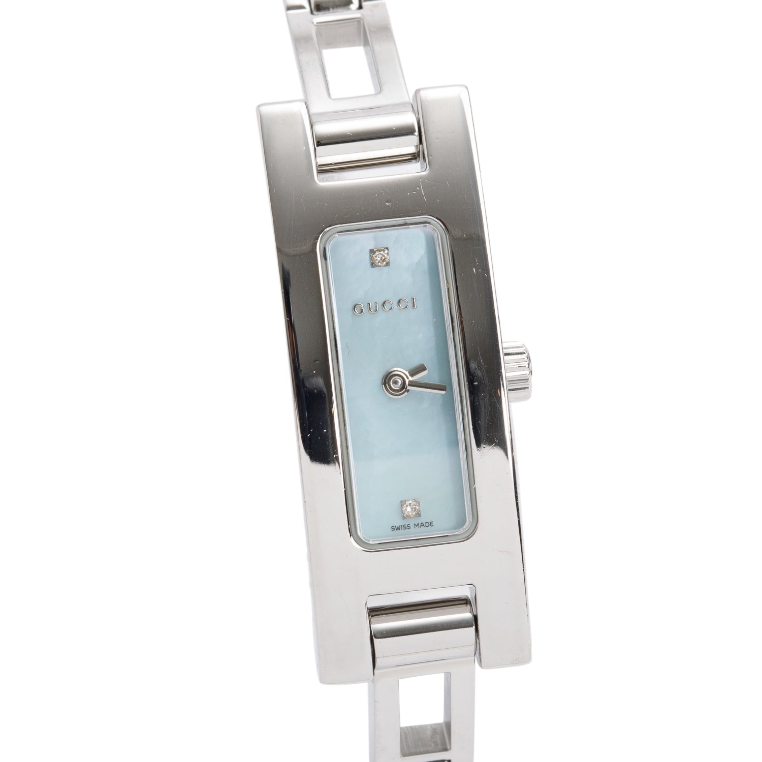 Gucci Stainless Steel 3900 Series Watch Diamond Blue Mother of Pearl Diamond Dial