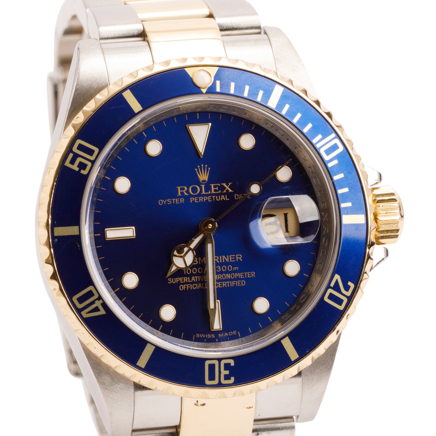 Rolex Stainless Steel & 18k Yellow Gold Submariner Date 40 MM Automatic Watch Blue Dial 16613 w/ Box