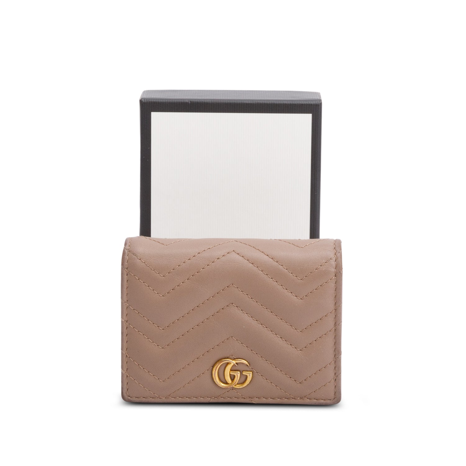 Gucci Beige Quilted GG Marmont Leather Card Case Wallet w/ Box