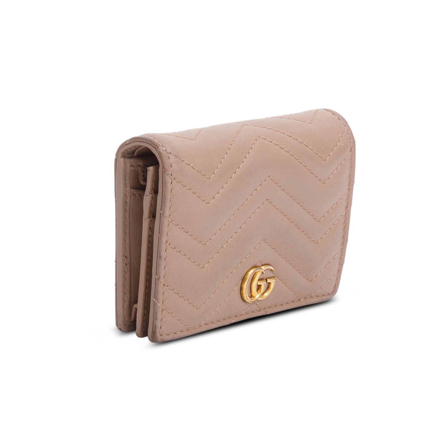 Gucci Beige Quilted GG Marmont Leather Card Case Wallet w/ Box