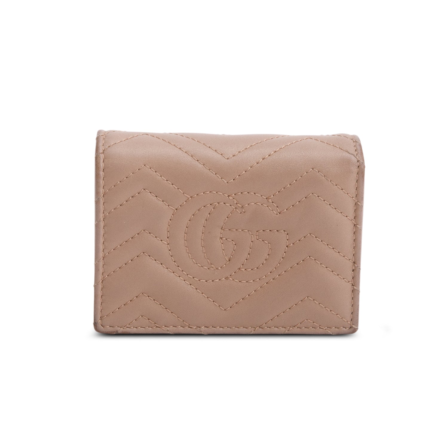 Gucci Beige Quilted GG Marmont Leather Card Case Wallet w/ Box