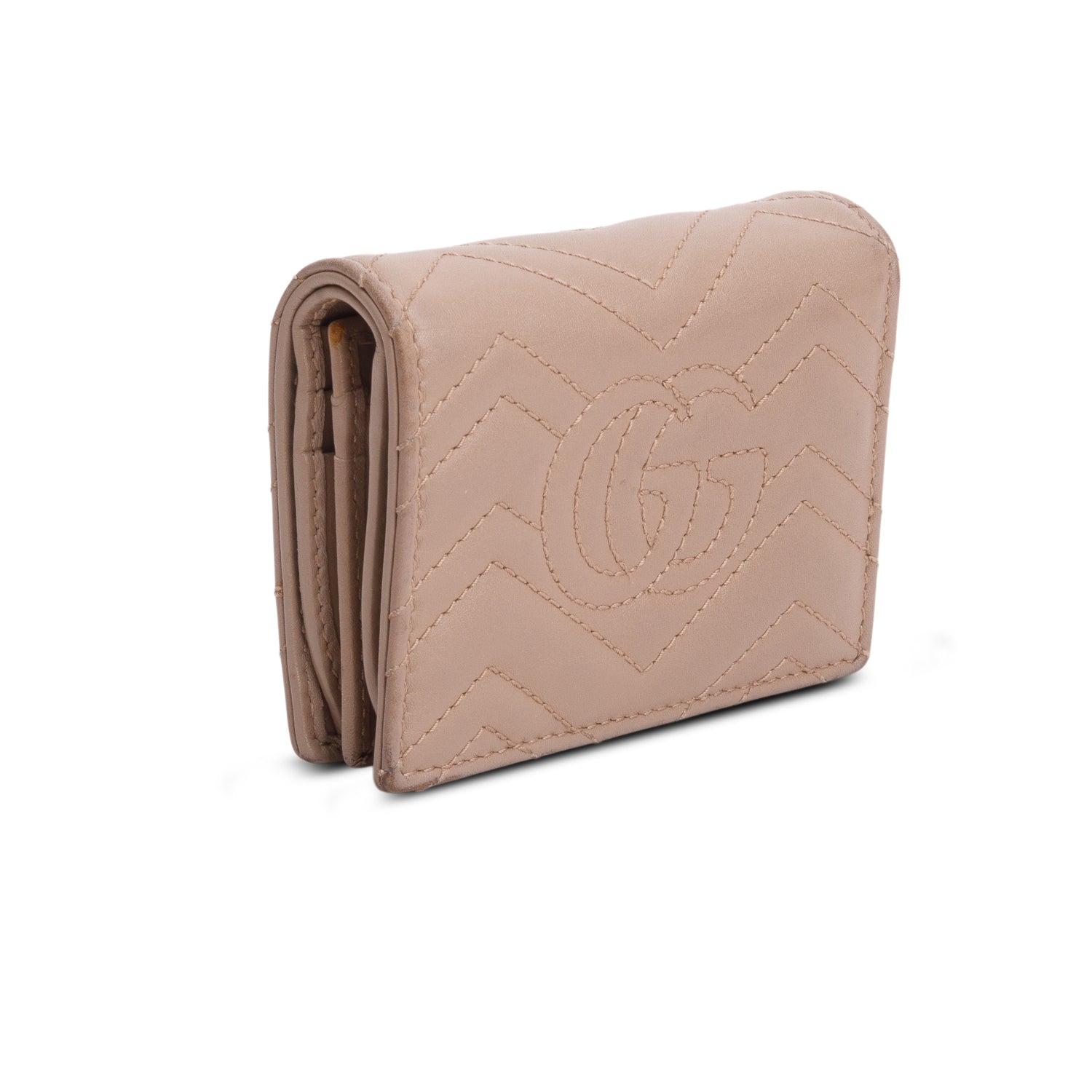 Gucci Beige Quilted GG Marmont Leather Card Case Wallet w/ Box