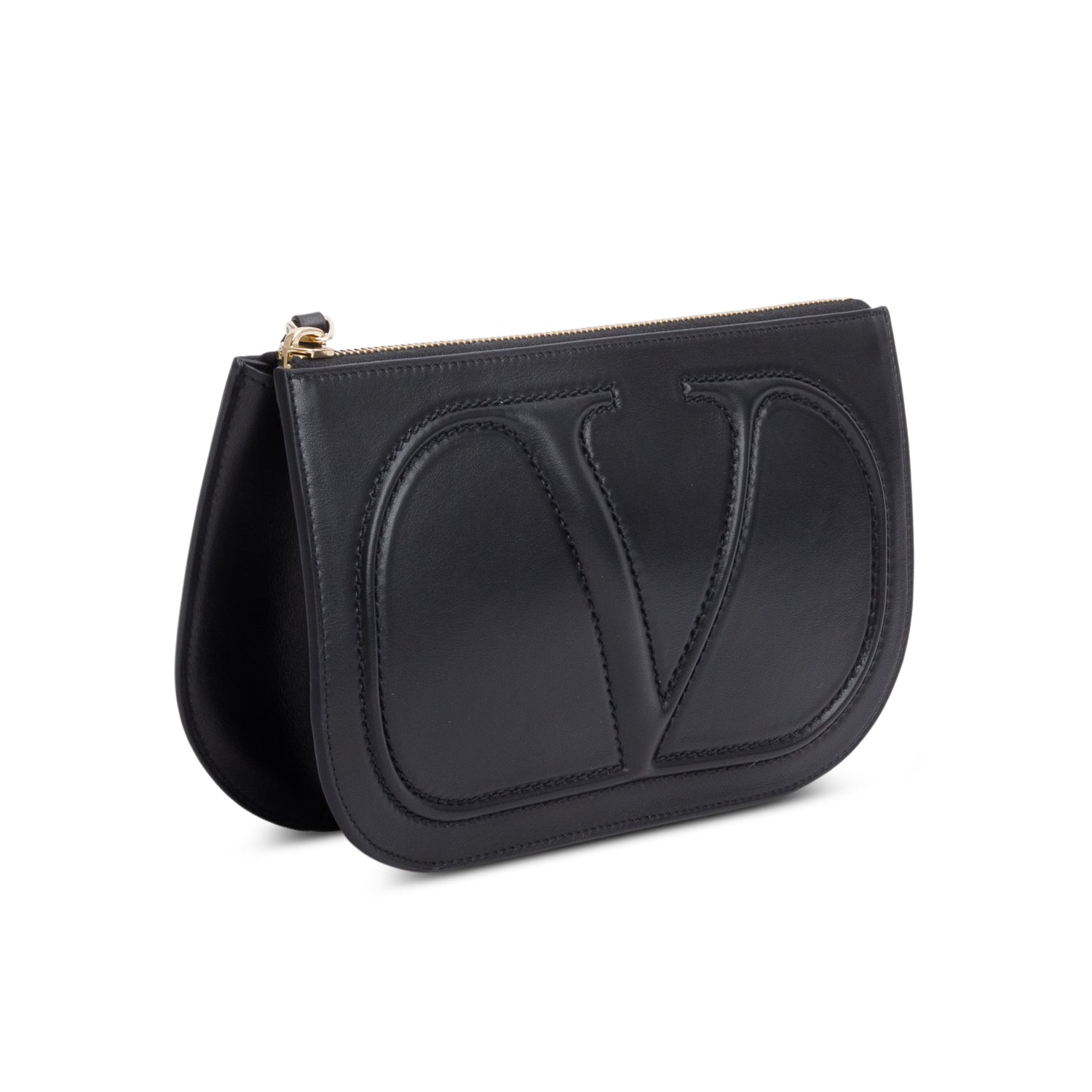 Valentino Gravani Black Leather VLogo Pouch