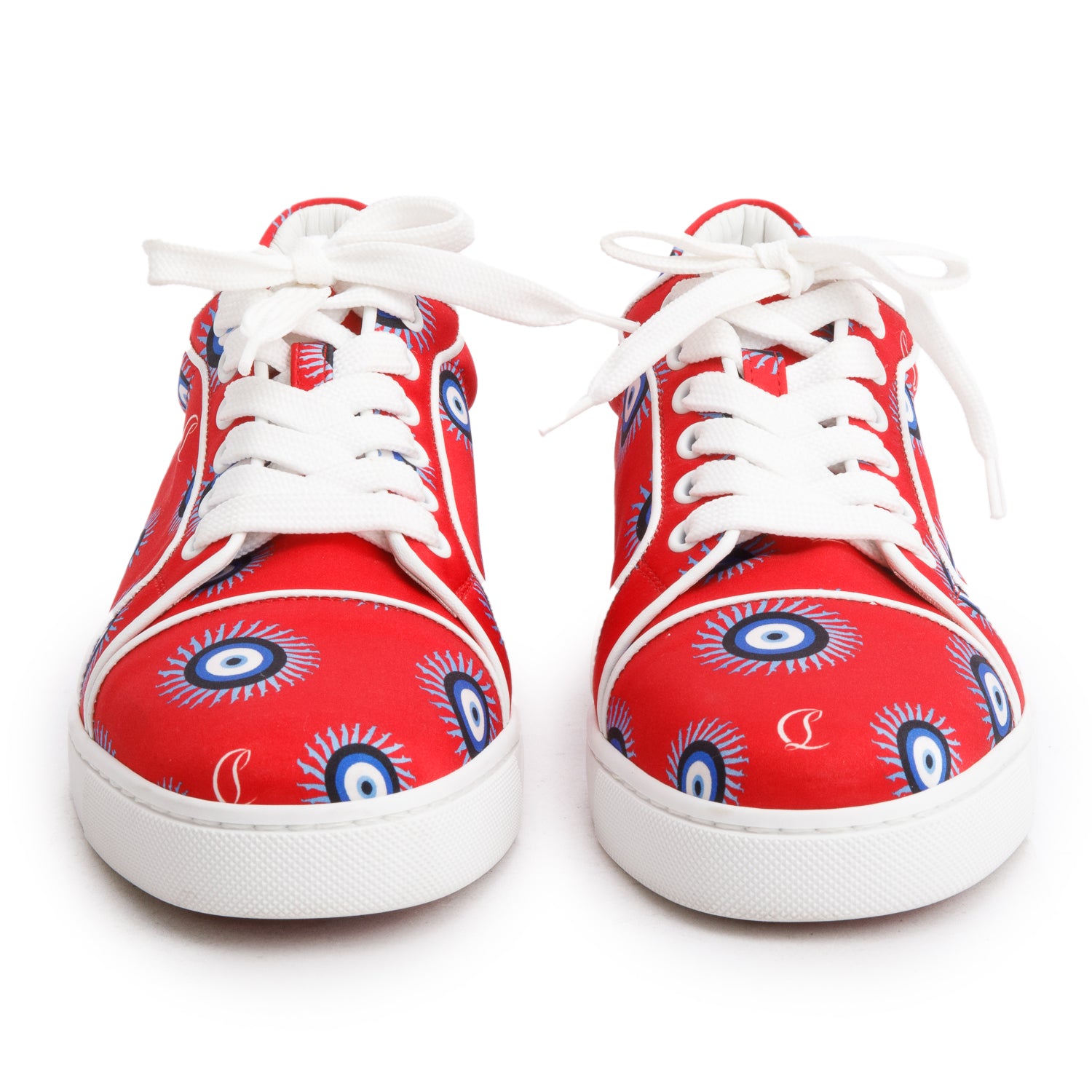 Christian Louboutin Red Crepe Satin Loubi Eye Louis Junior Spikes Orlato Low-Top Sneakers, Size 38