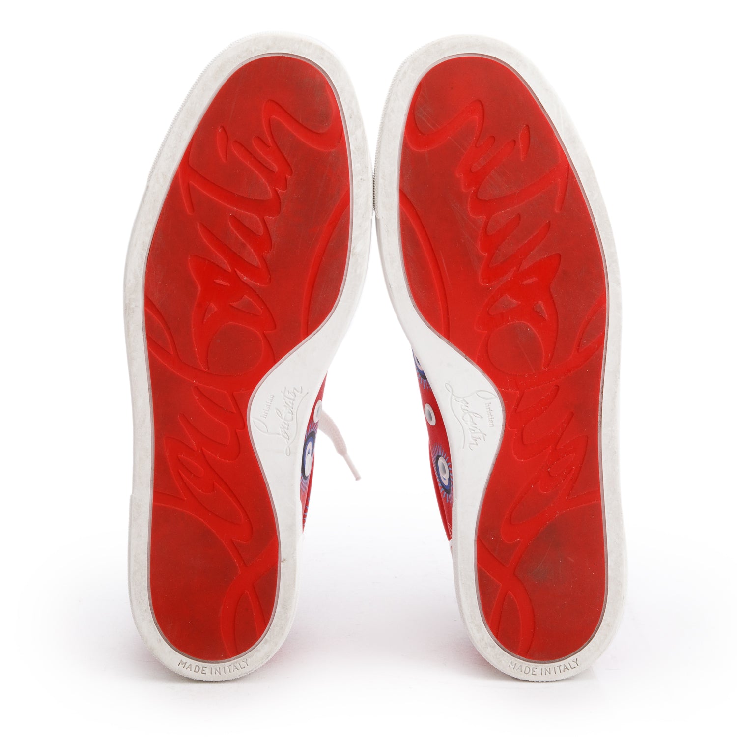 Christian Louboutin Red Crepe Satin Loubi Eye Louis Junior Spikes Orlato Low-Top Sneakers, Size 38