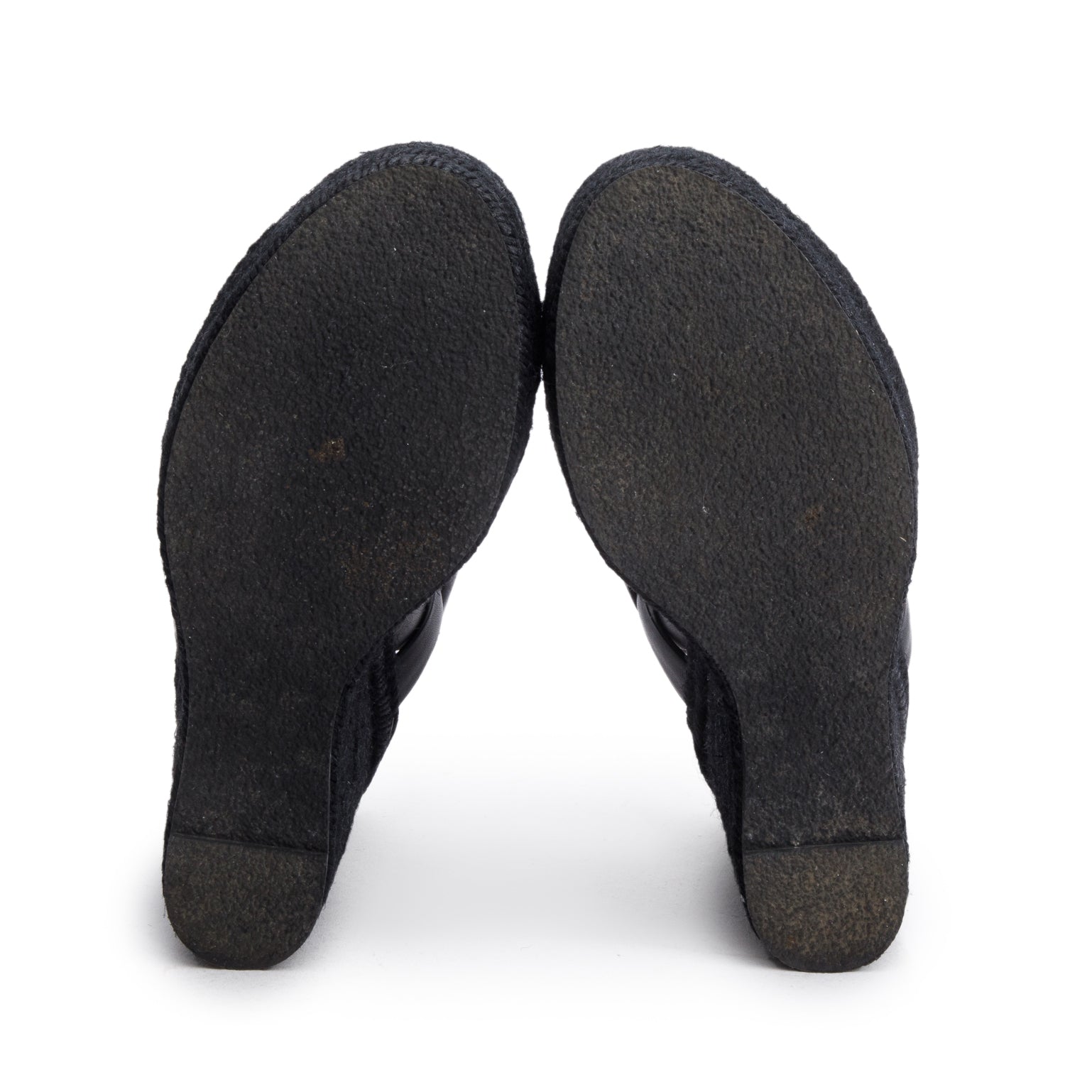 Saint Laurent Black Leather Tribute Espadrilles Wedge Sandals, Size 38 w/ Box