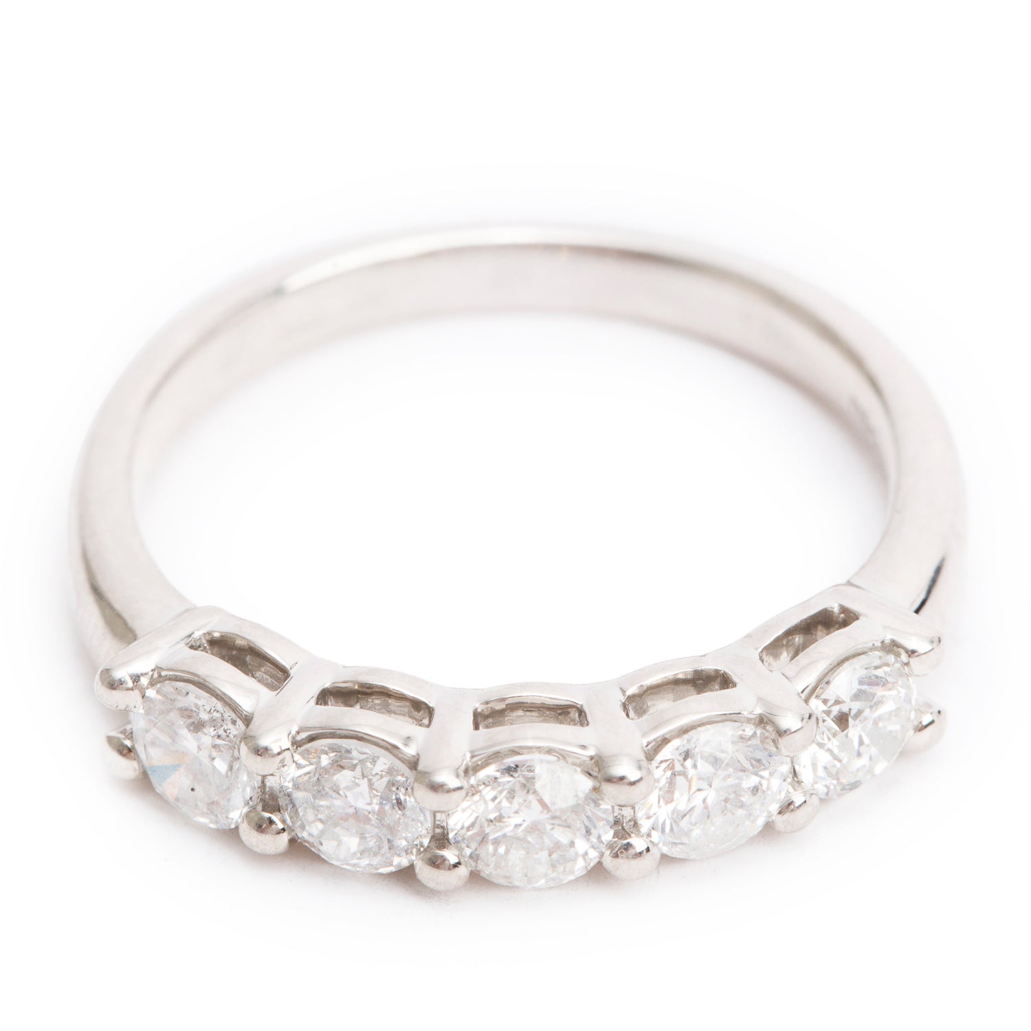 14k White Gold Five-Stone Diamond Band Ring, Size 7