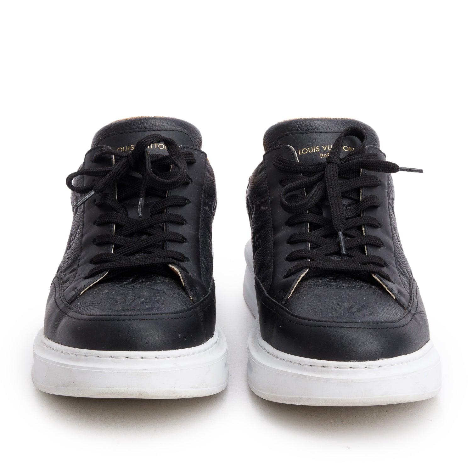 Louis Vuitton 2023 Black Monogram Embosssed Leather Beverly Hills Sneakers, Men's Size 9