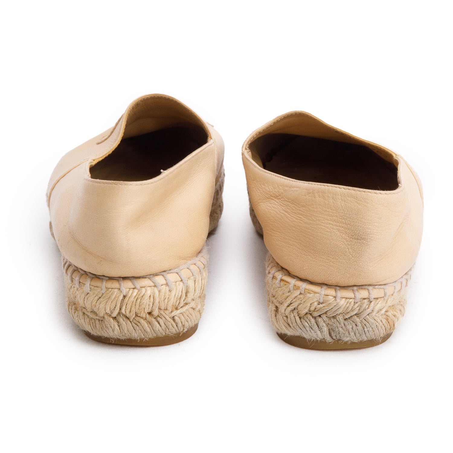 Chanel Neutral & Black Leather CC Logo Espadrilles, Size 37