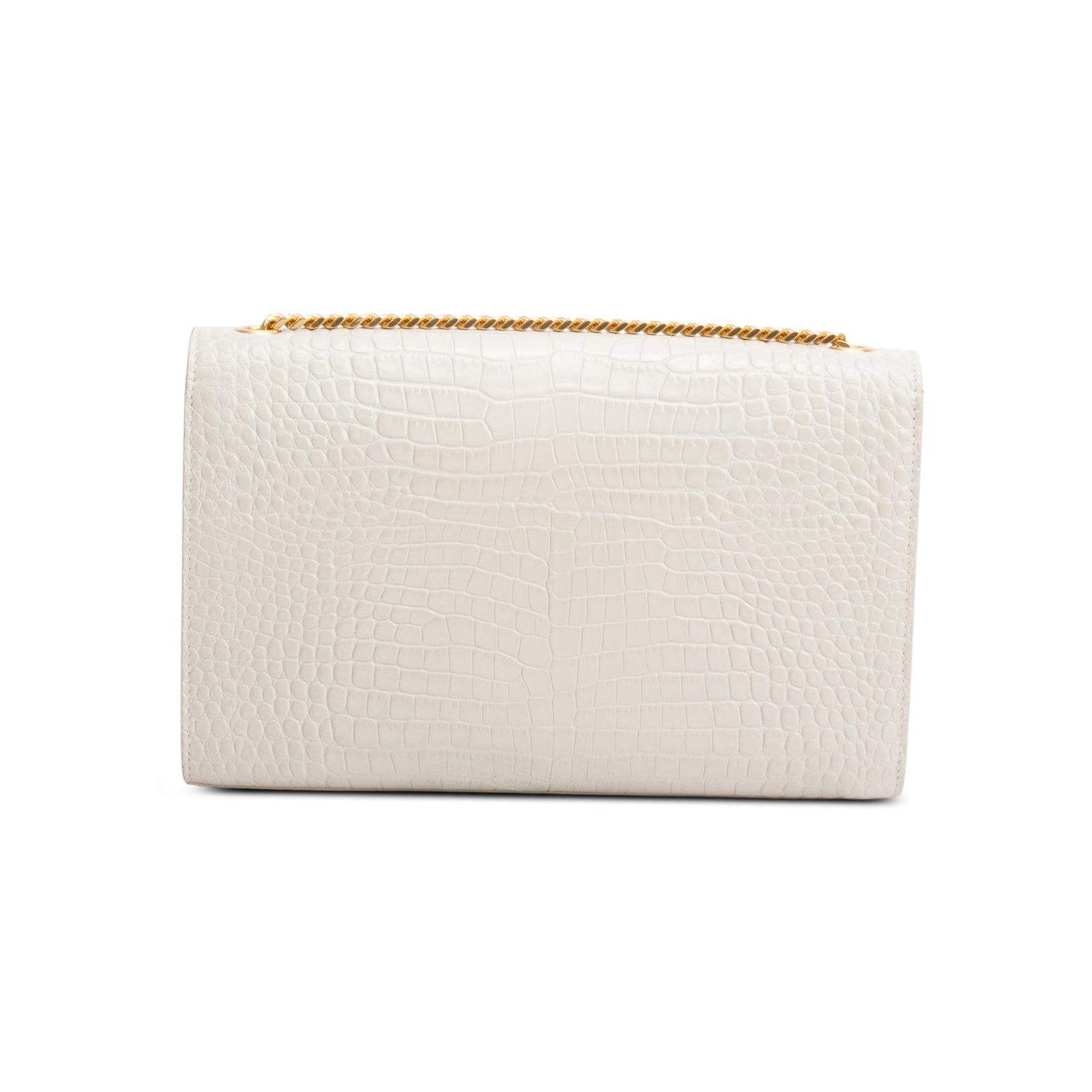 Saint Laurent 2021 Grey Crocodile-Embossed Leather Medium Classic Monogram Kate Tassel Chain Bag