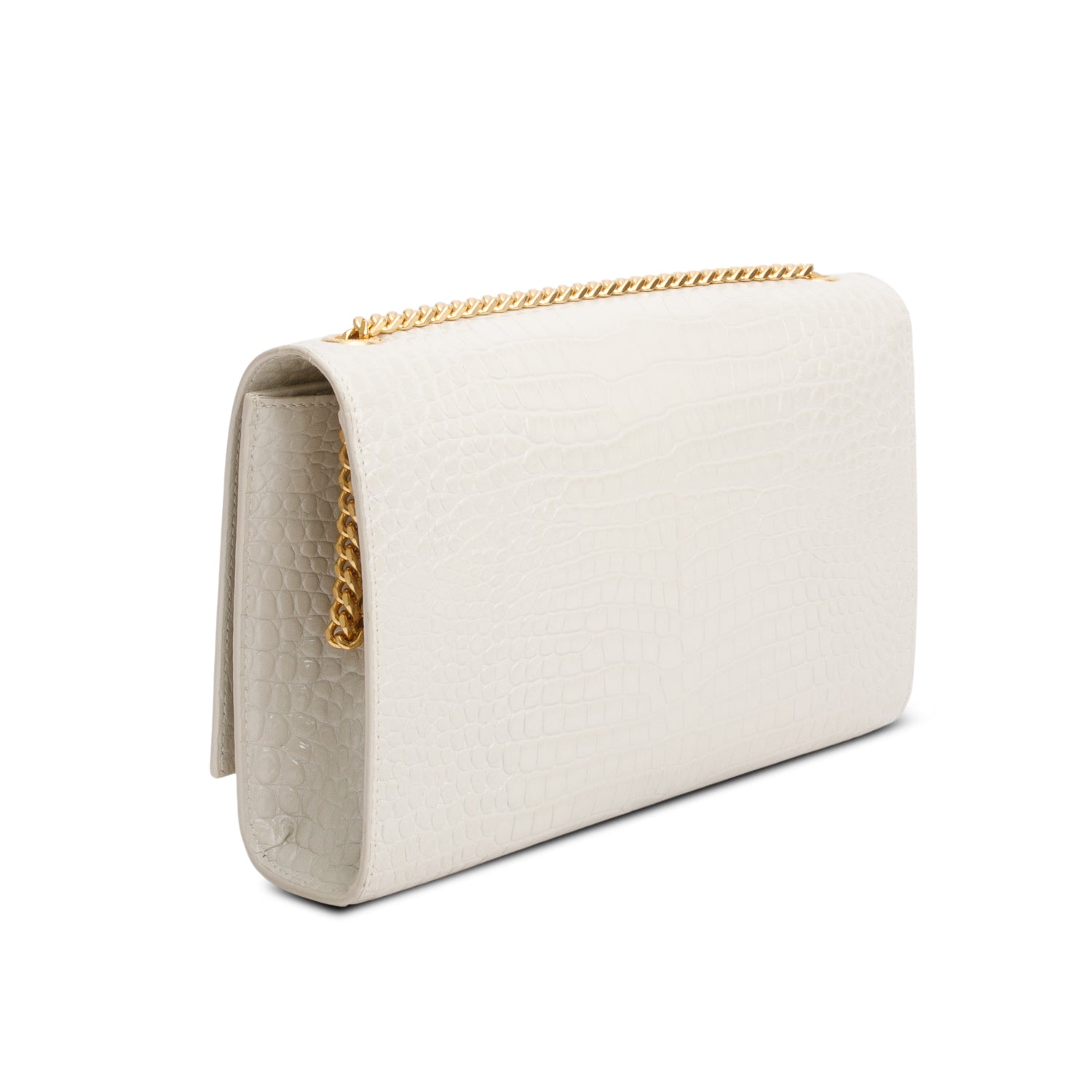 Saint Laurent 2021 Grey Crocodile-Embossed Leather Medium Classic Monogram Kate Tassel Chain Bag