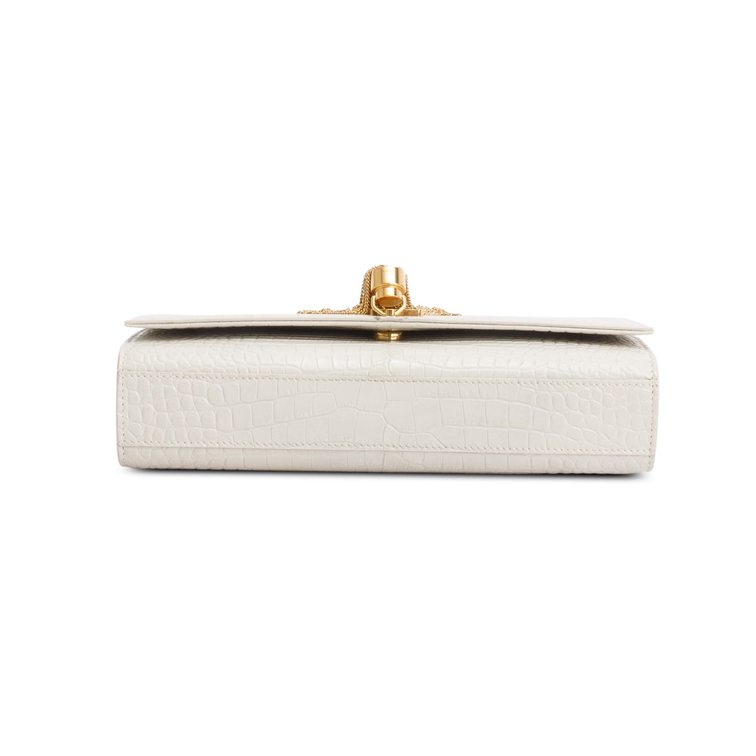 Saint Laurent 2021 Grey Crocodile-Embossed Leather Medium Classic Monogram Kate Tassel Chain Bag