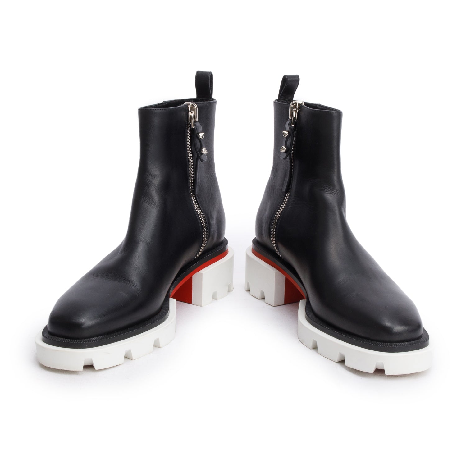 Christian Louboutin Black Leather White Rubber Maxi Ankle Boots, Size 38