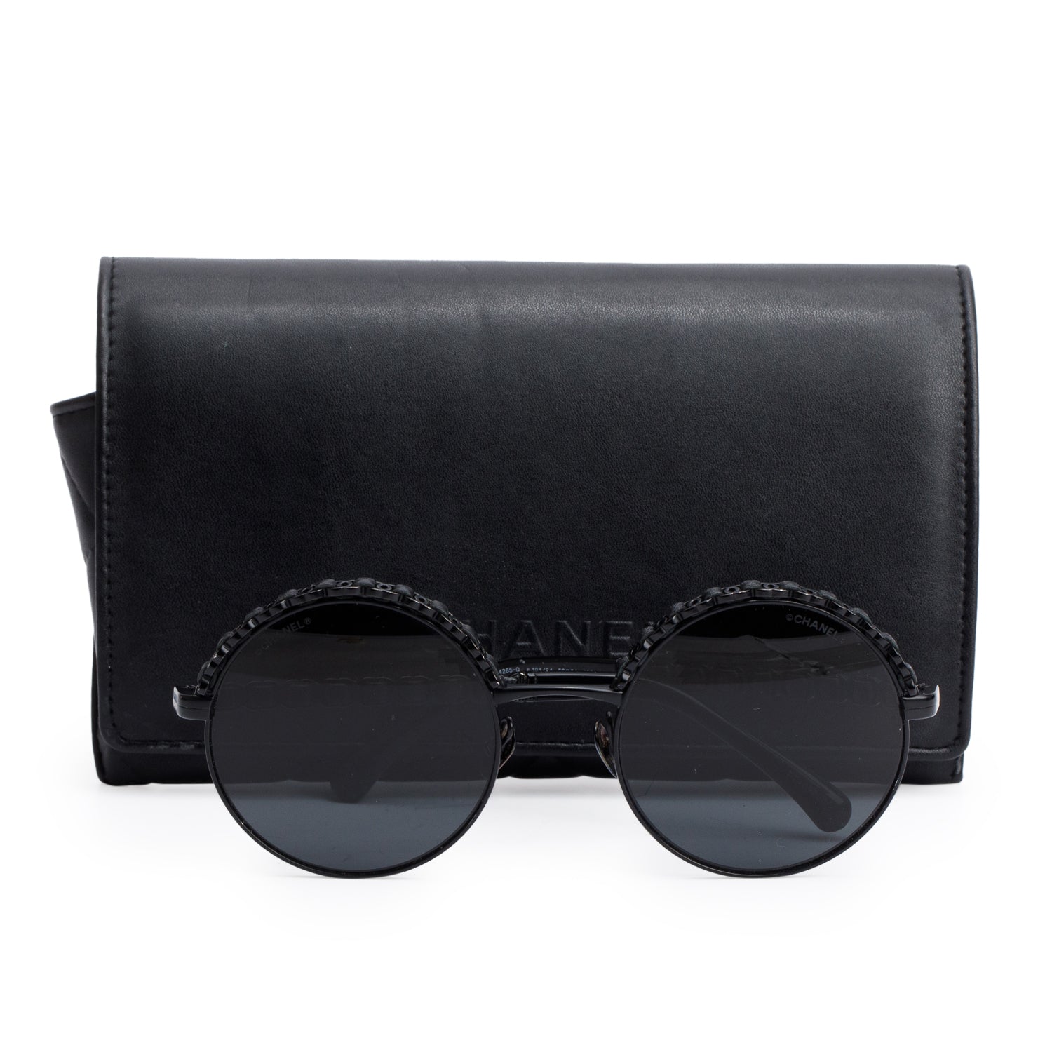 Chanel 4265Q Black Metal Calfskin Round Sunglasses w/ Case