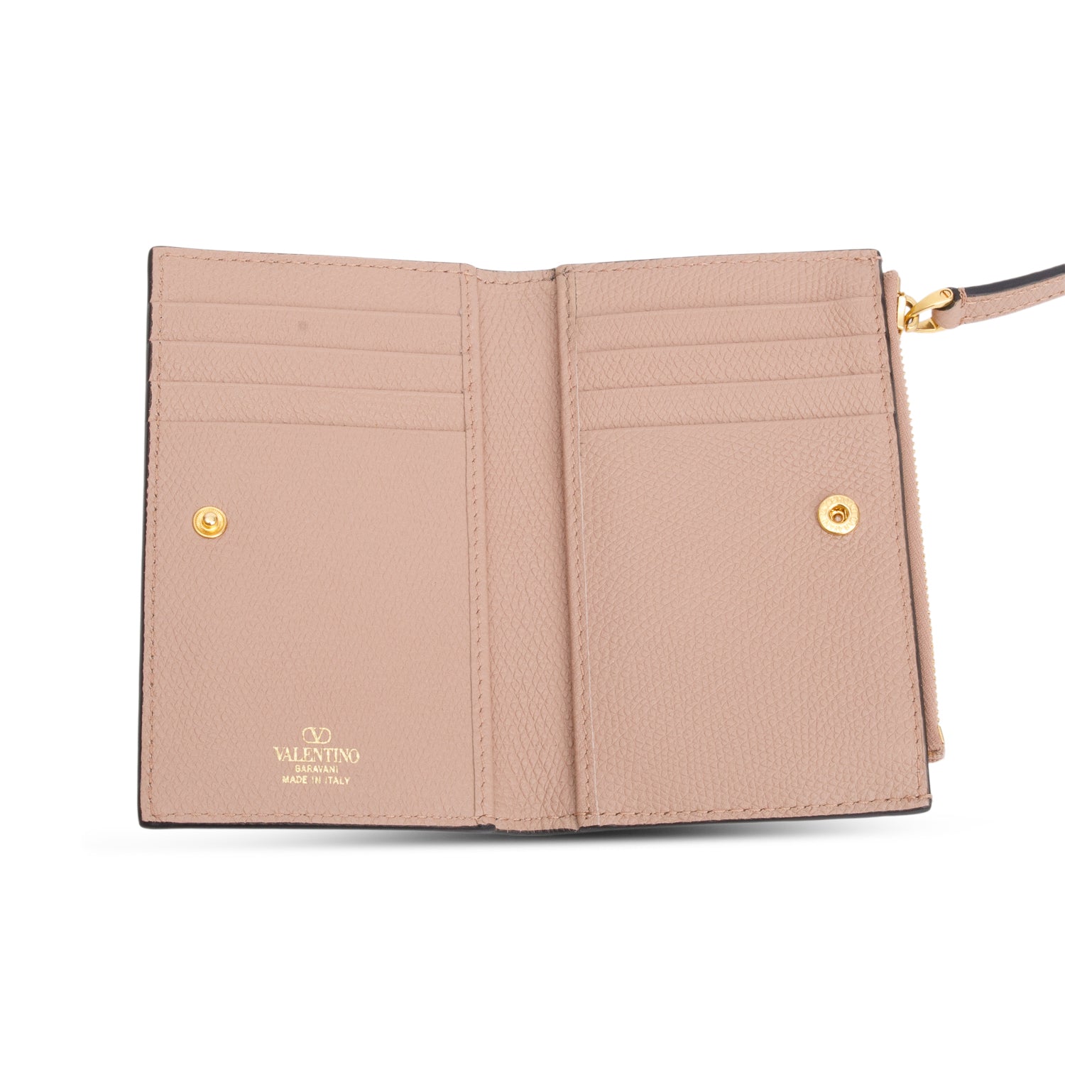 Valentino Beige Vlogo Grainy Calfskin Bi-Fold Wallet