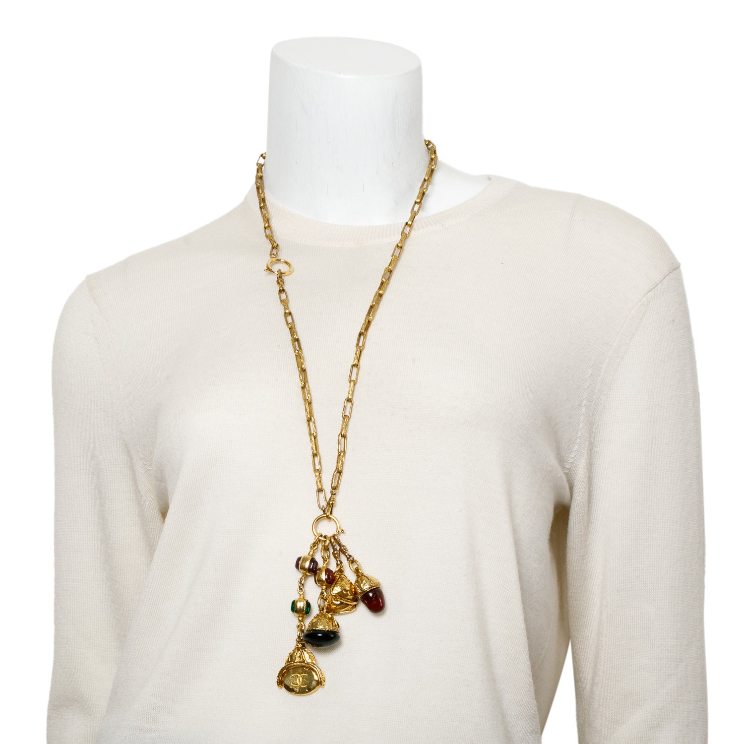 Chanel Vintage Gold-Plated Gripoix CC Multi-Charm Pendant Necklace