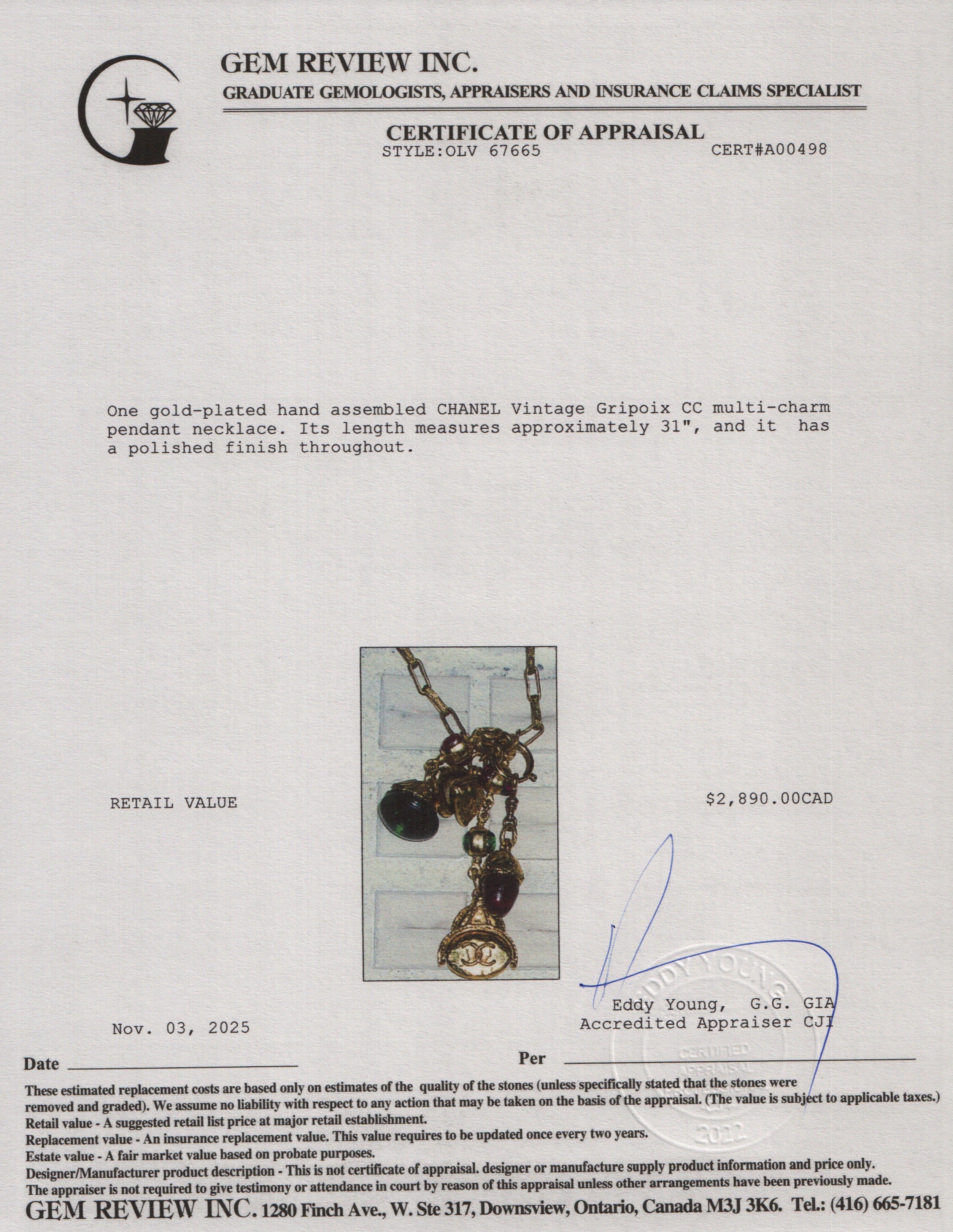 Chanel Vintage Gold-Plated Gripoix CC Multi-Charm Pendant Necklace