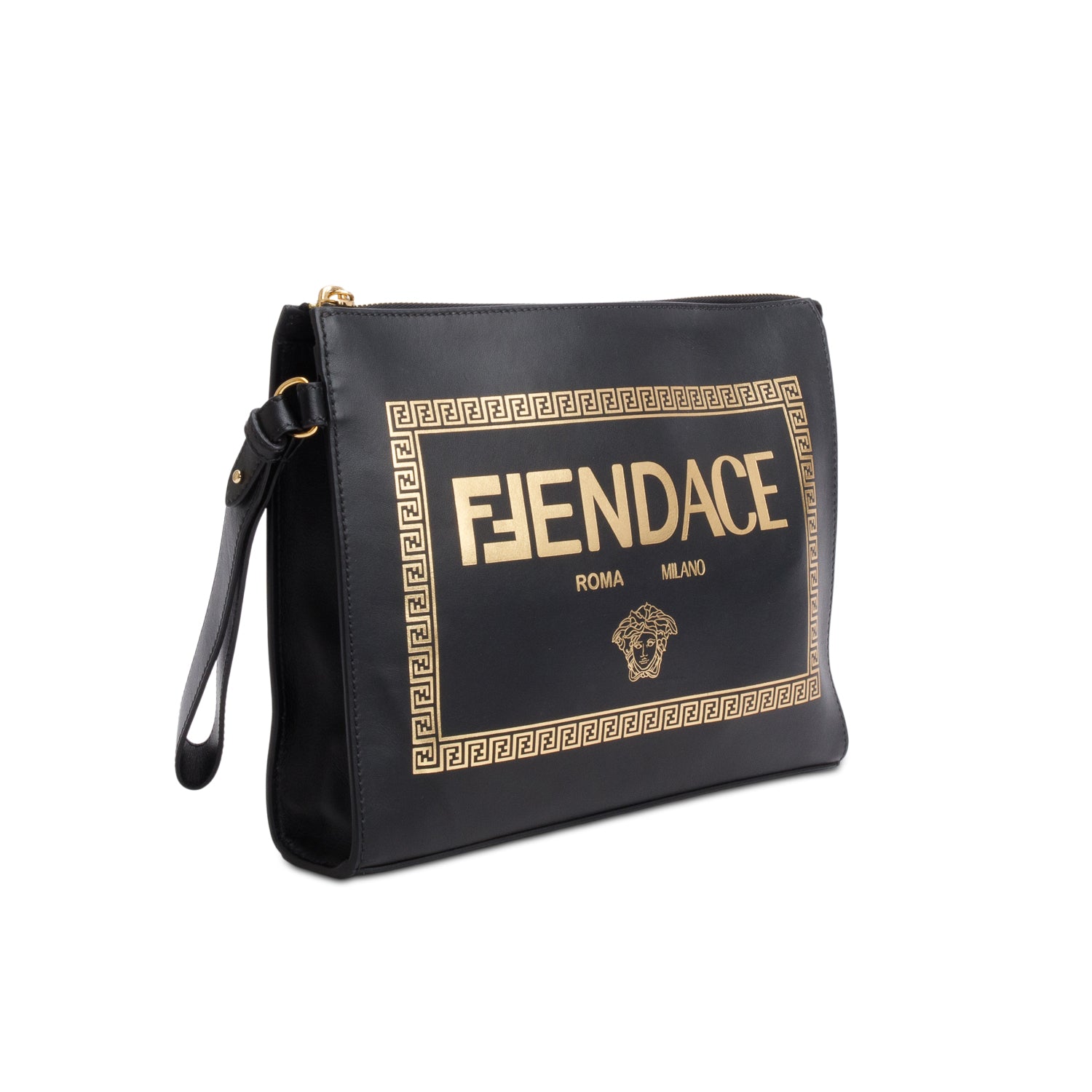 Fendi x Versace Black Leather Clutch
