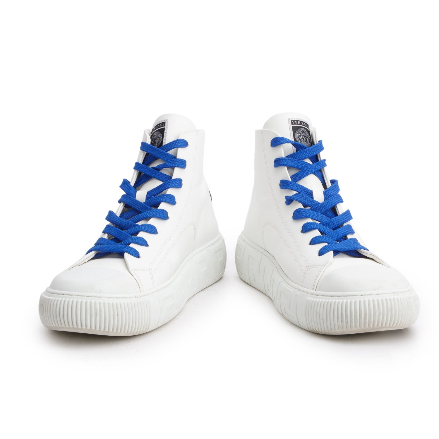 Versace White Greca Varisty High Top Sneakers, Men's Size 45
