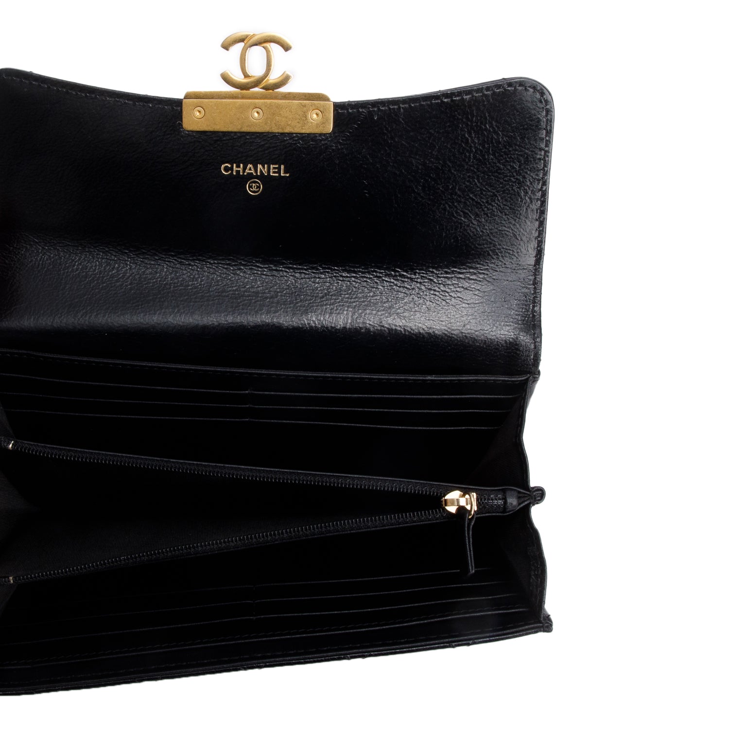Chanel Black Goatskin Quilted Golden Class Long Wallet w/ Authenticity Card