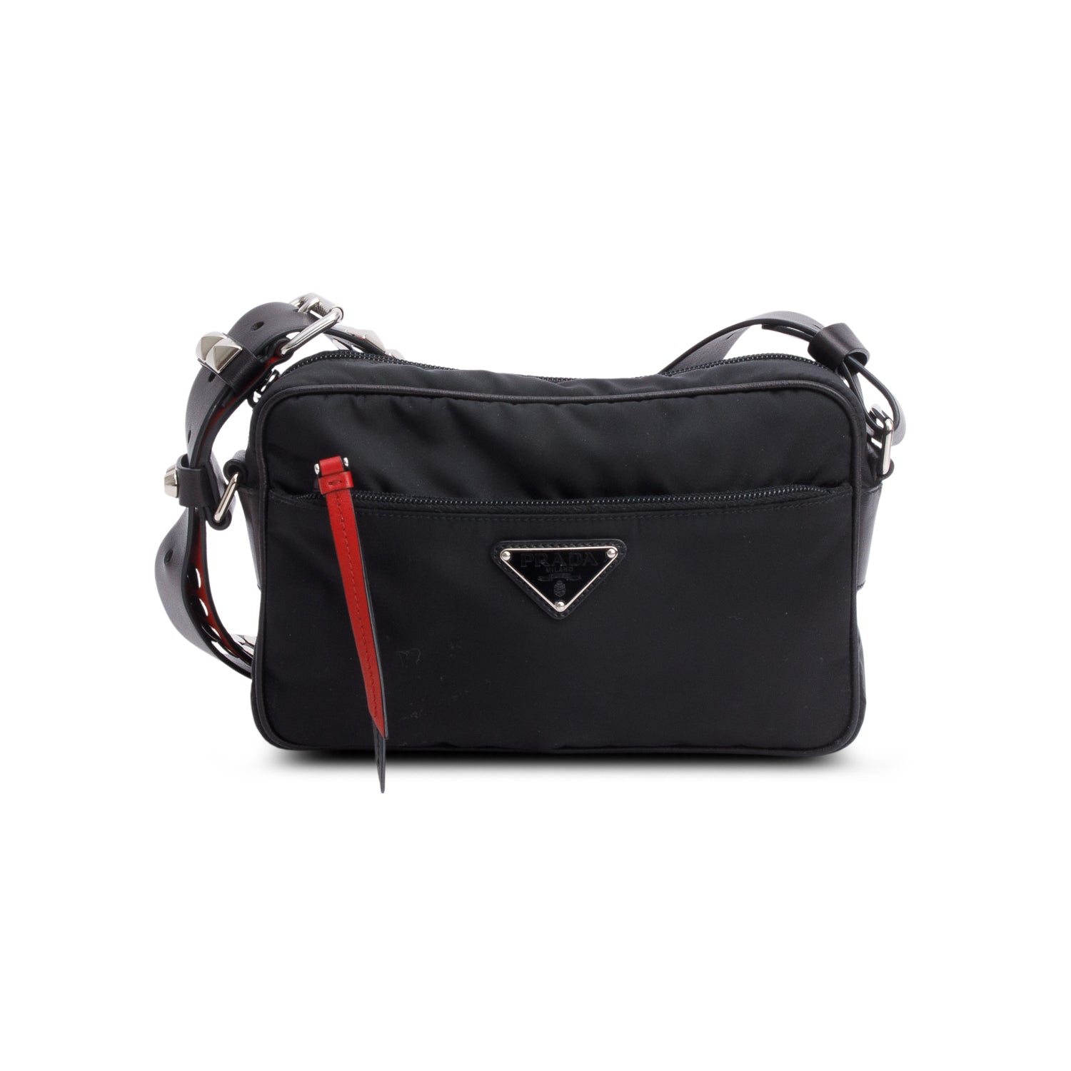 Prada Black Tessuto Nylon Studded New Vela Shoulder Bag