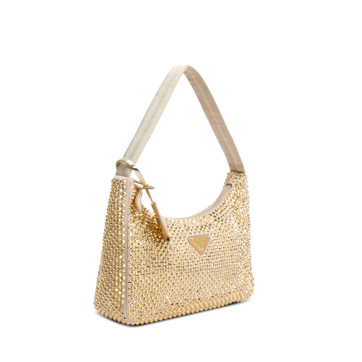 Prada Gold Satin Crystal Mini Re-Edition 2000 Bag