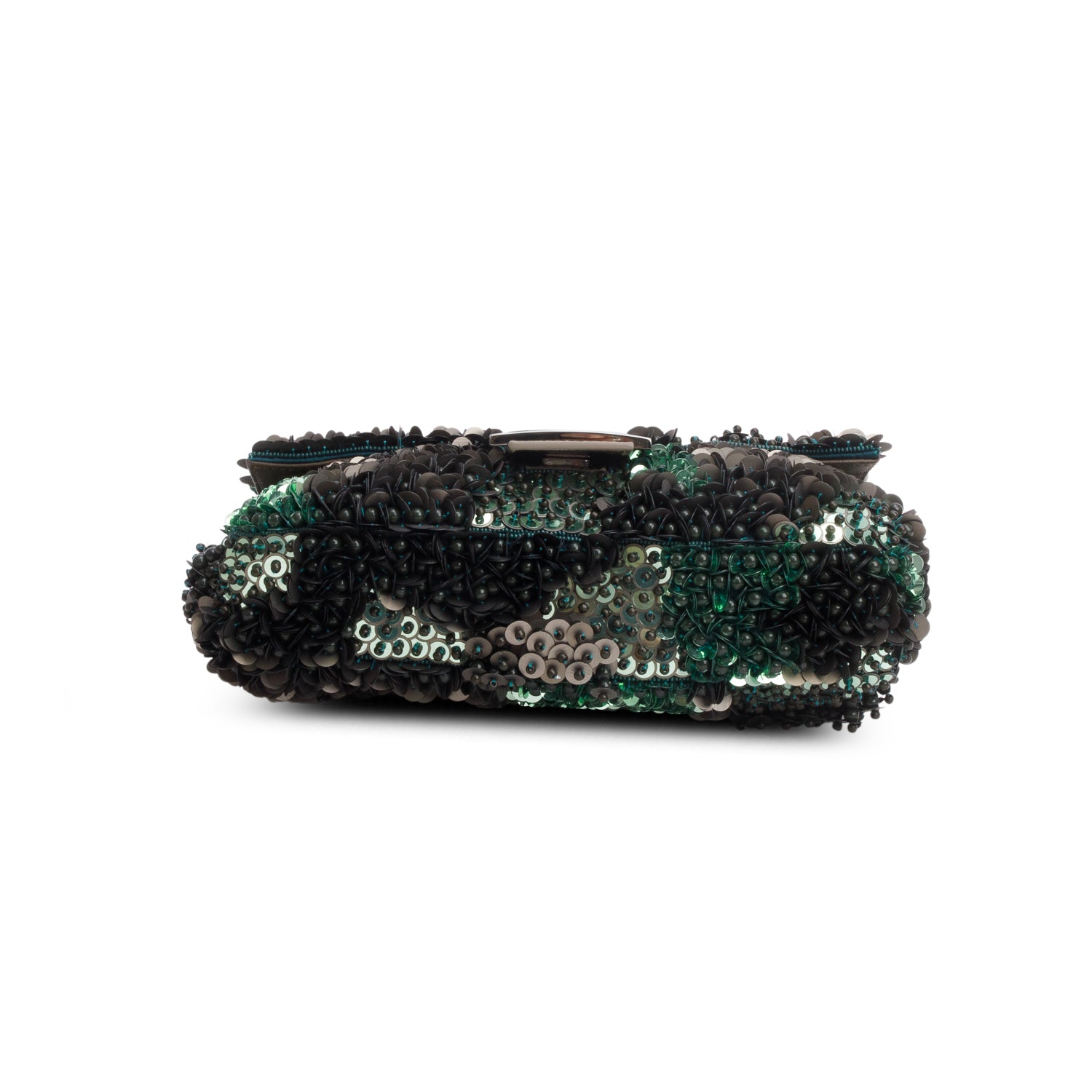 Fendi Green Vitello Sequin Beaded Baguette Bag