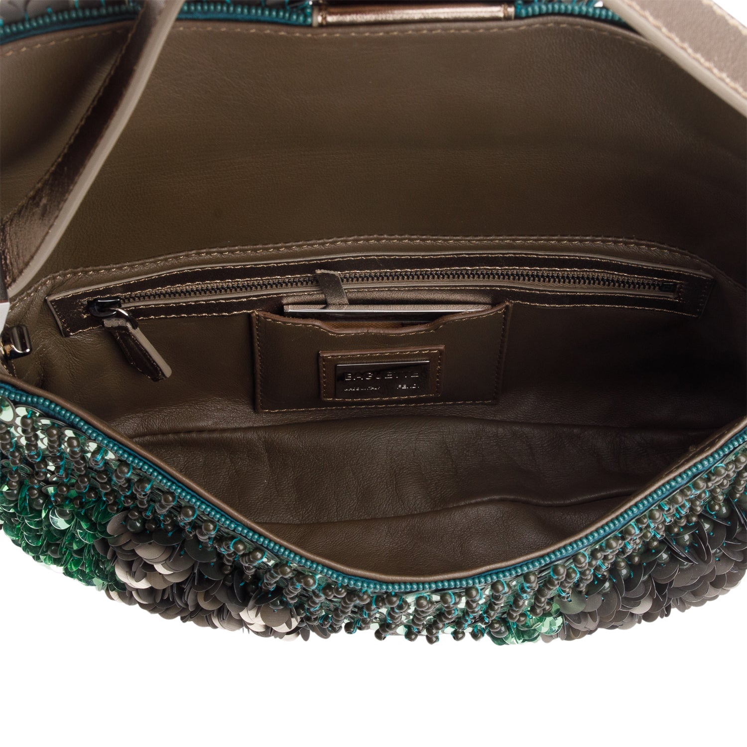 Fendi Green Vitello Sequin Beaded Baguette Bag