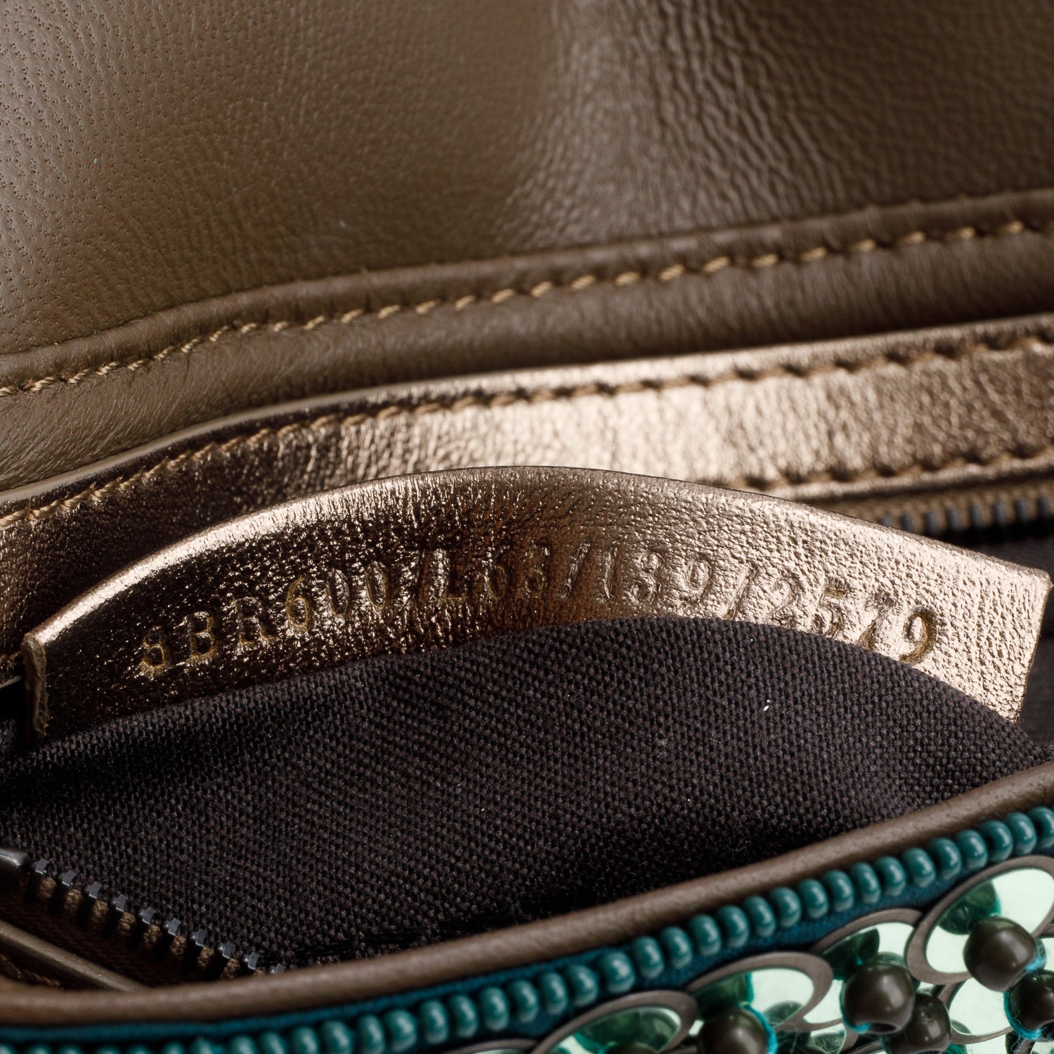 Fendi Green Vitello Sequin Beaded Baguette Bag