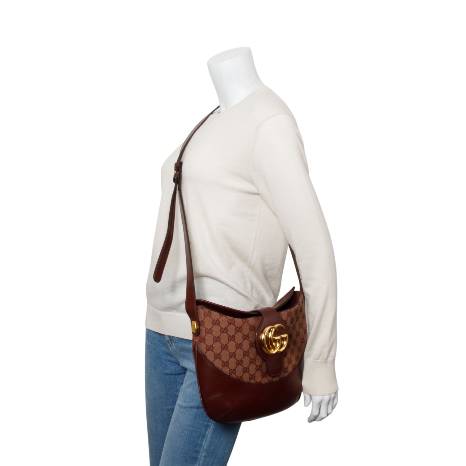 Gucci Burgundy GG Monogram Calfskin Medium Arli Shoulder Bag
