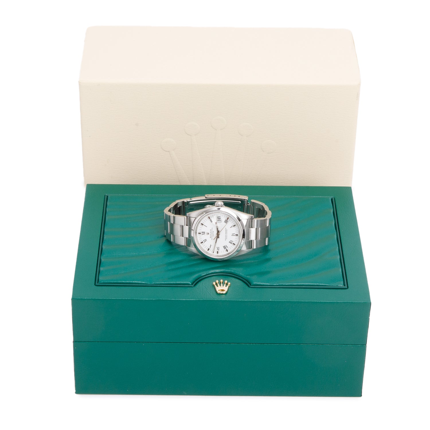 Rolex Stainless Steel Oyster Perpetual Date 34 MM Watch White Dial 15200 w/ Box