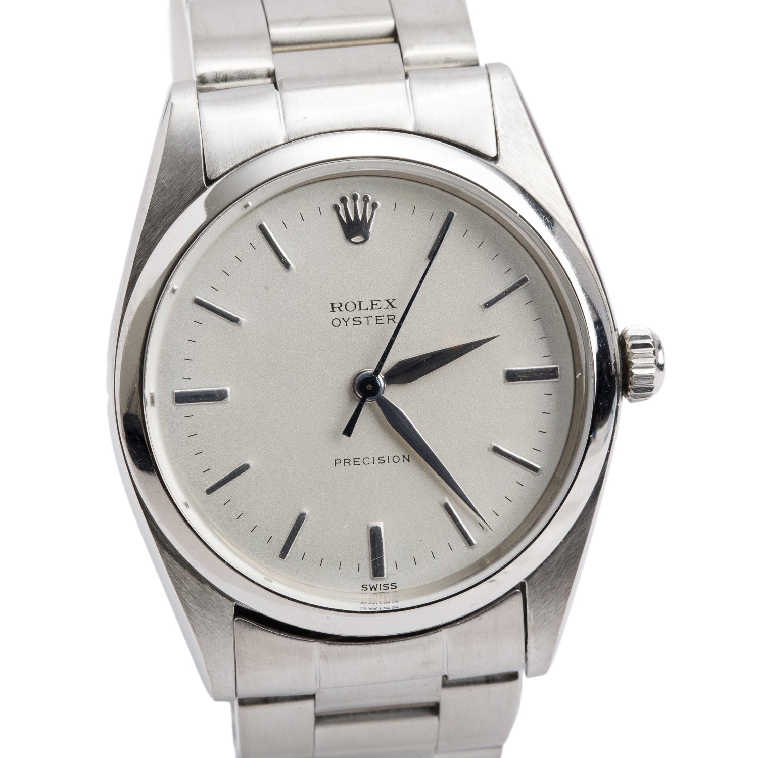 Rolex Vintage Stainless Steel Oyster Precision Manual 36 MM Watch Silver Dial 6424 w/ Box