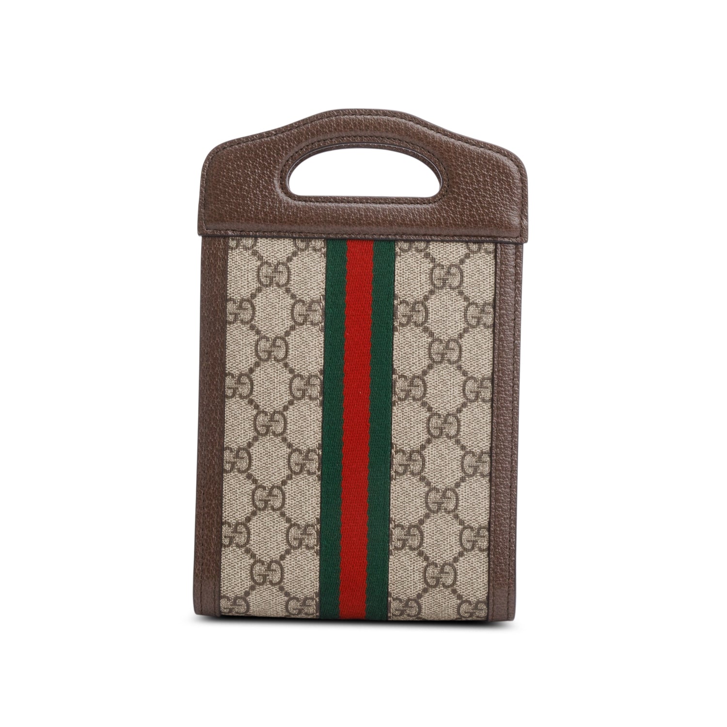 Gucci GG Supreme Monogram Textured Dollar Calfskin Mini Ophidia Top Handle w/ Chain Strap