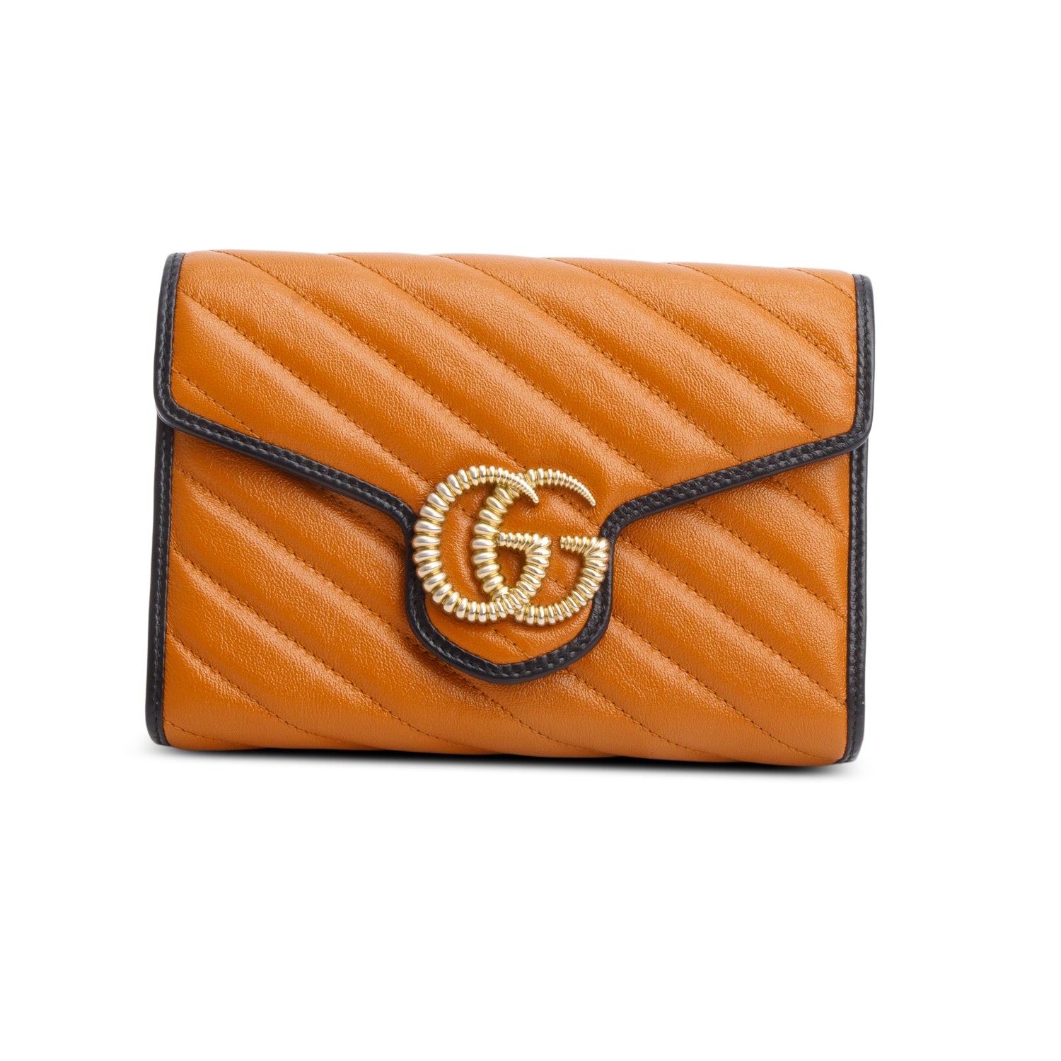 Gucci Brown Leather GG Marmont Torchon Chain Wallet