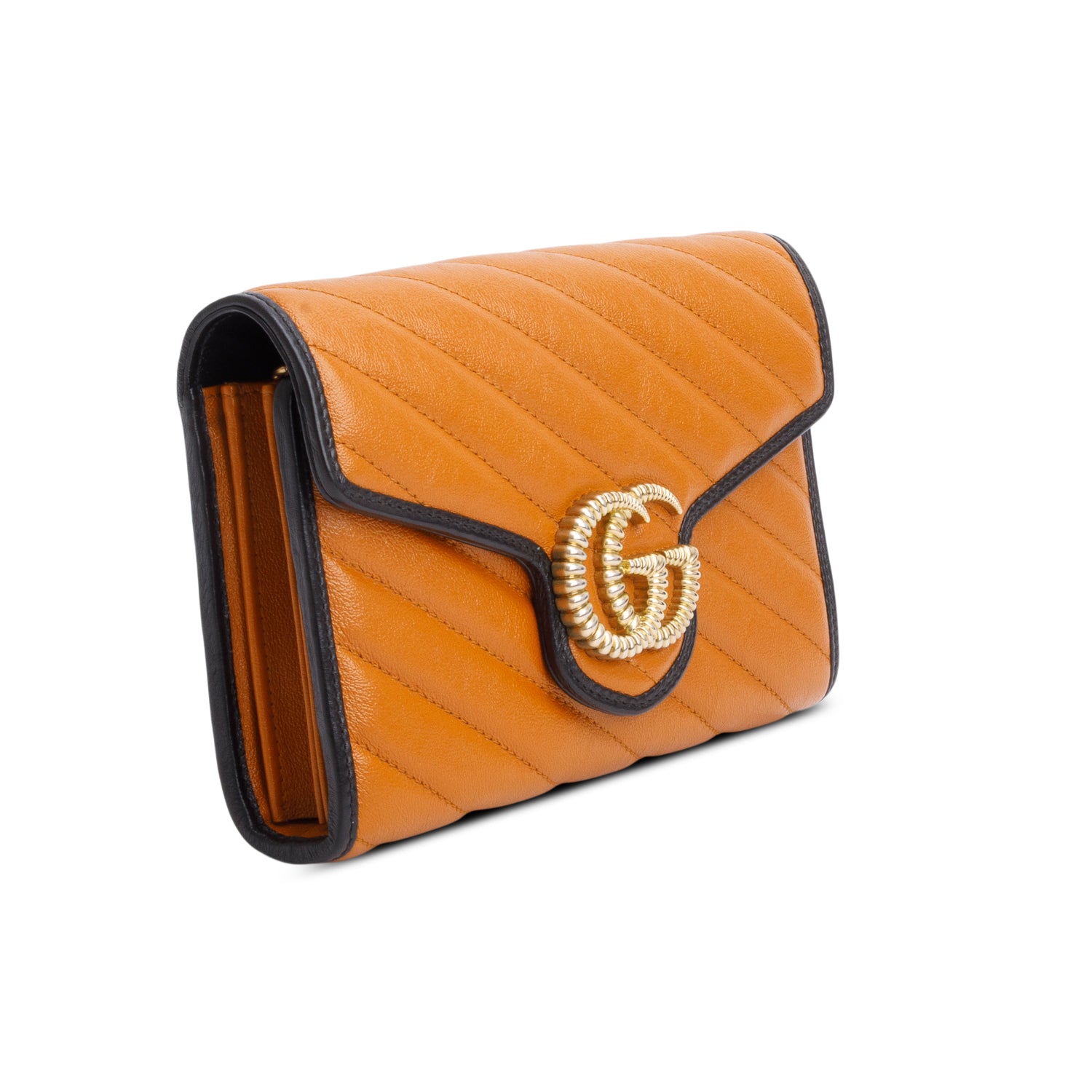 Gucci Brown Leather GG Marmont Torchon Chain Wallet